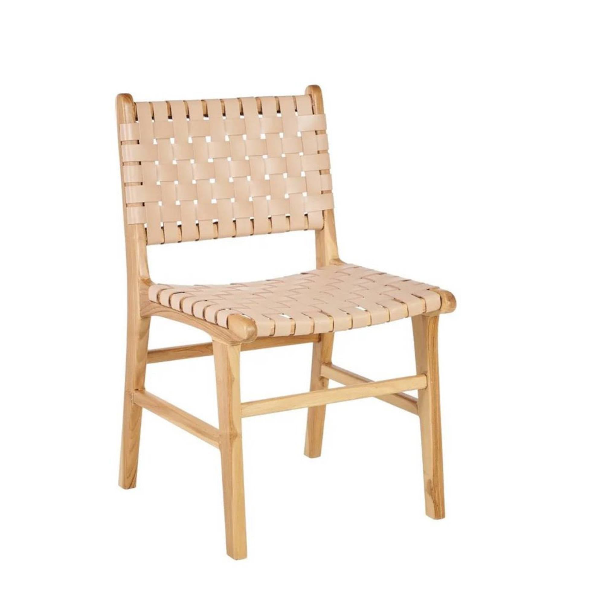 Wooden chair with woven seat and backrest on a white background