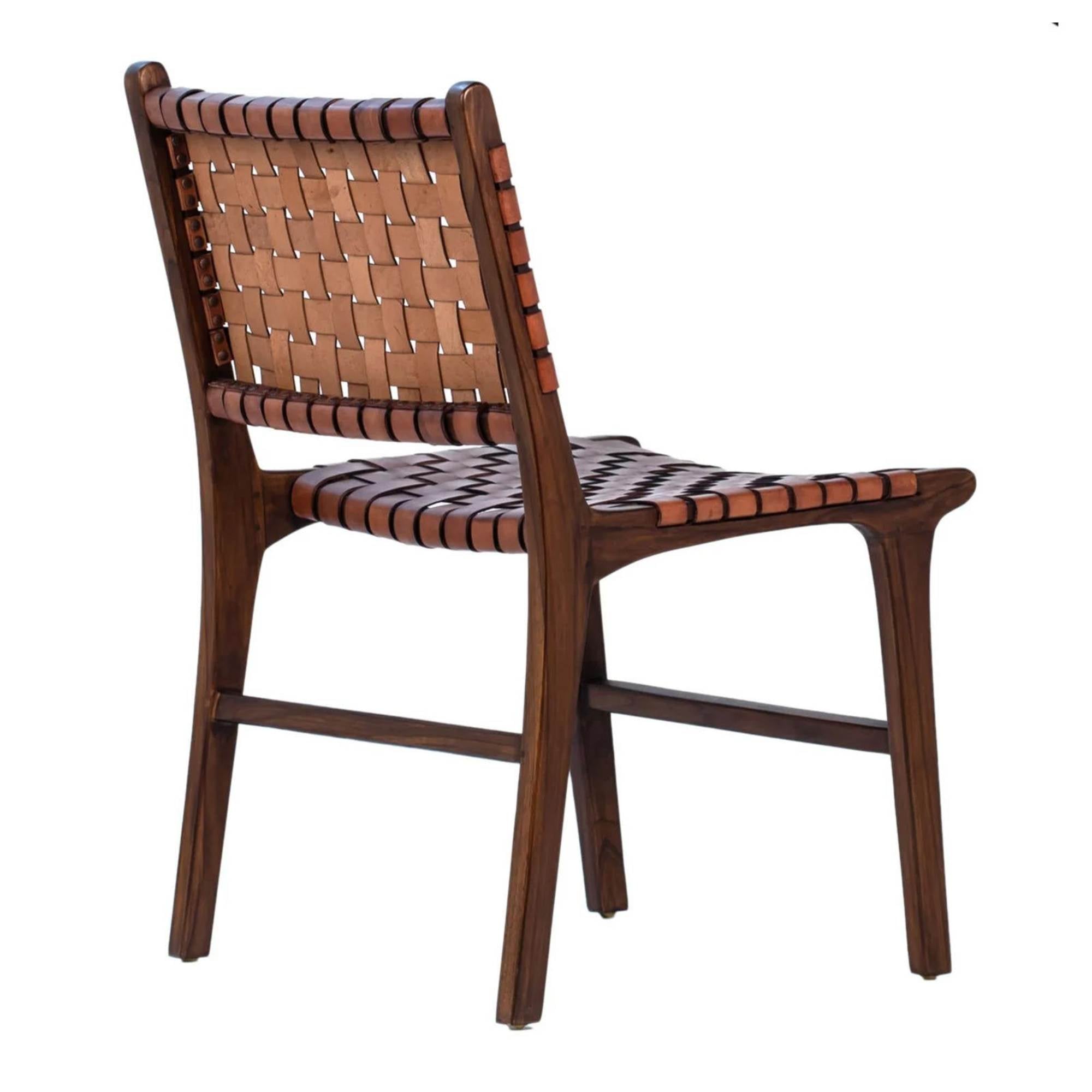 Wooden chair with woven backrest and seat on a white background