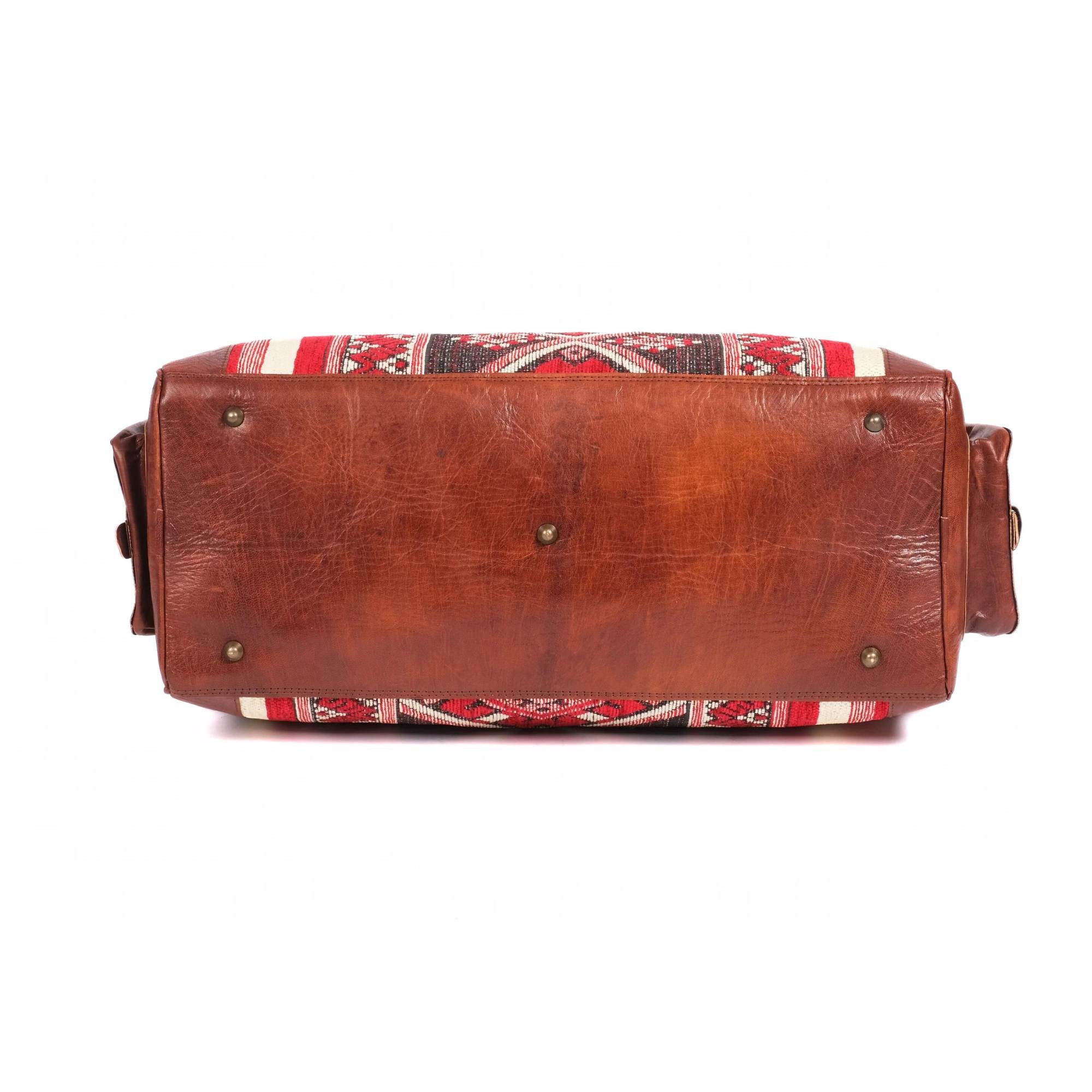 Brown Genuine Leather Kilim Carry On Bag Moroccan Craft - LuxoraCraft