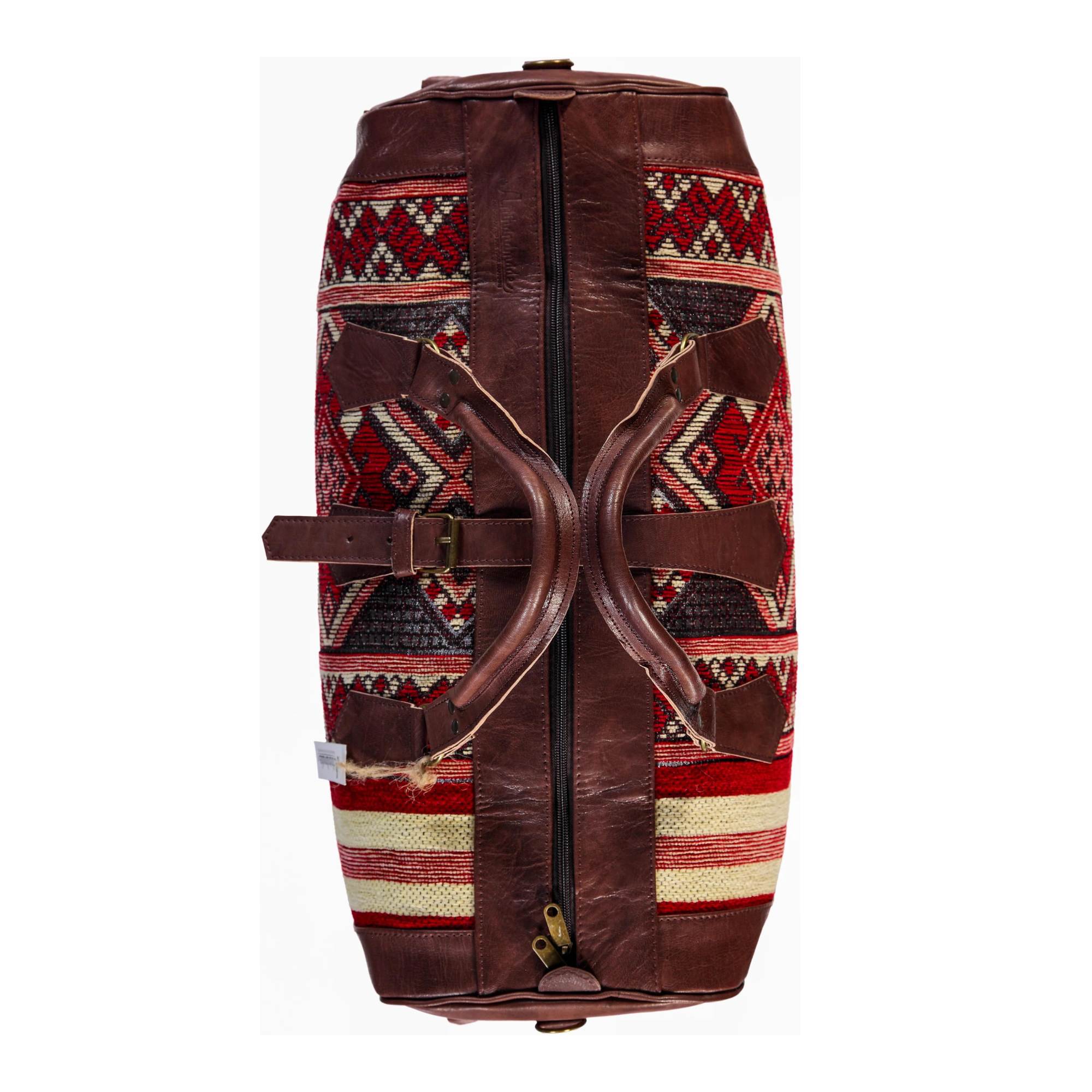 Dark Brown Handcrafted Leather Kilim Travel Bag Morocco - LuxoraCraft