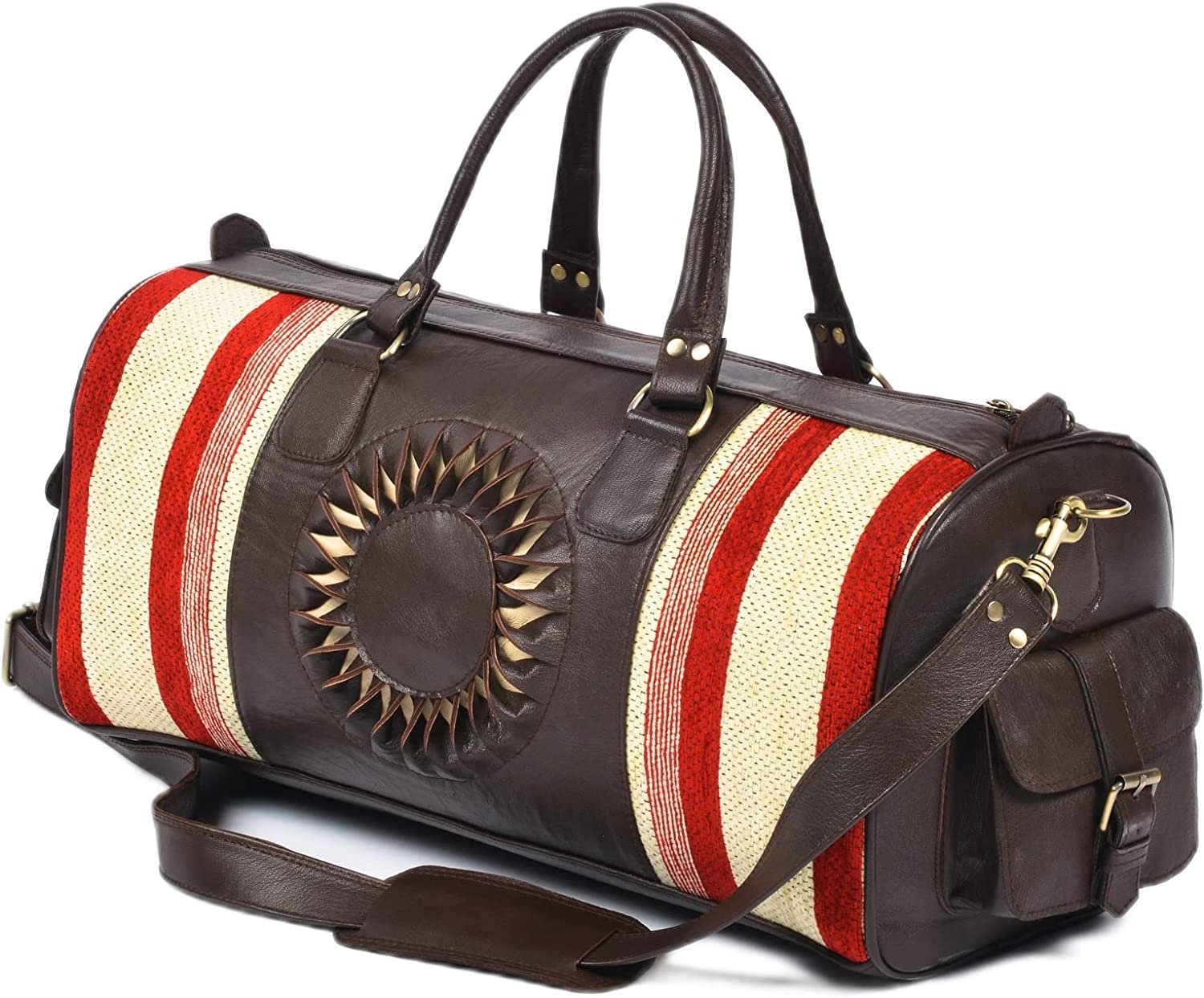 Sun Design Leather Kilim Duffle Bag Brown Dark Brown Travel - LuxoraCraft