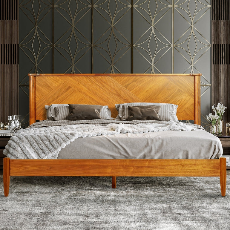 Panthera Solid Wood Bed Frame With Headboard Megsu