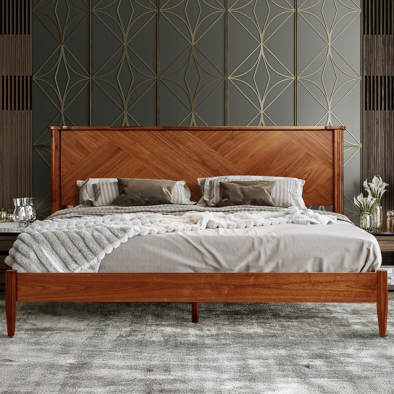 Panthera Solid Wood Bed Frame With Headboard Megsu