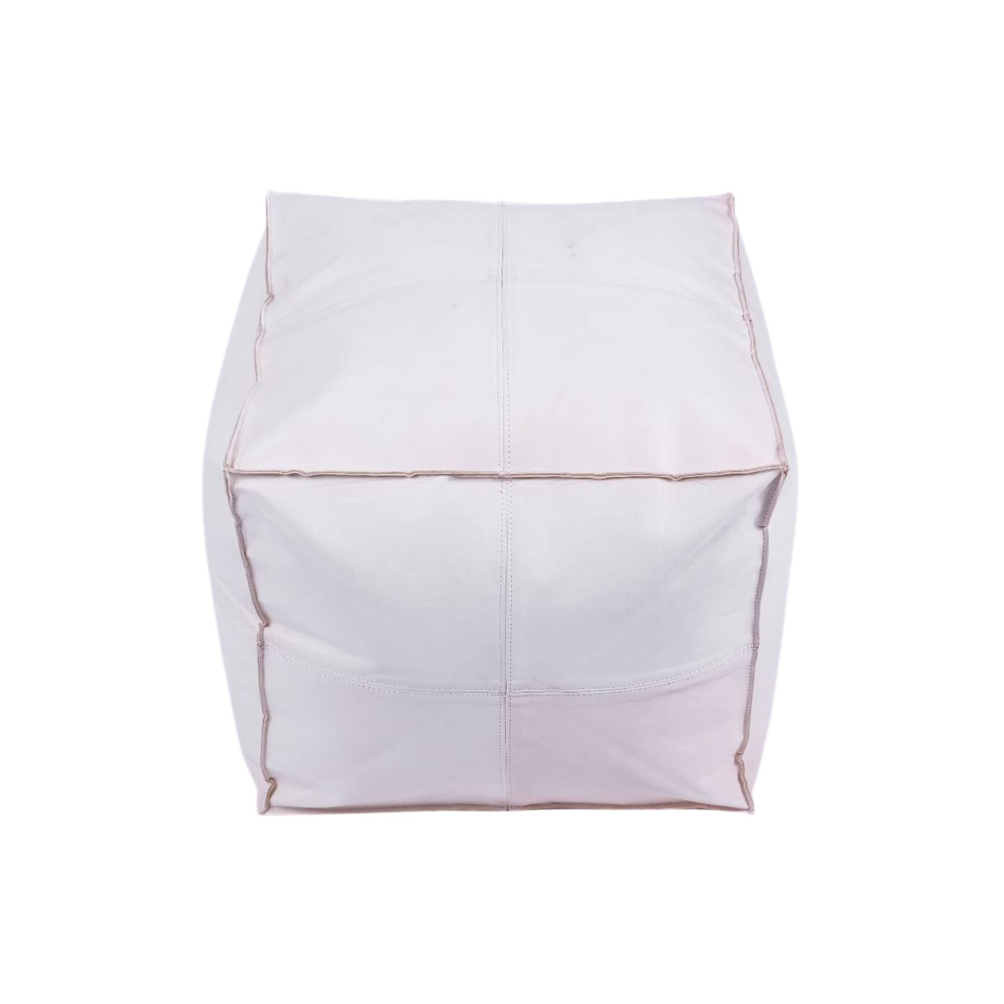 White Square Leather Ottoman Pouf Front View - LuxoraCraft