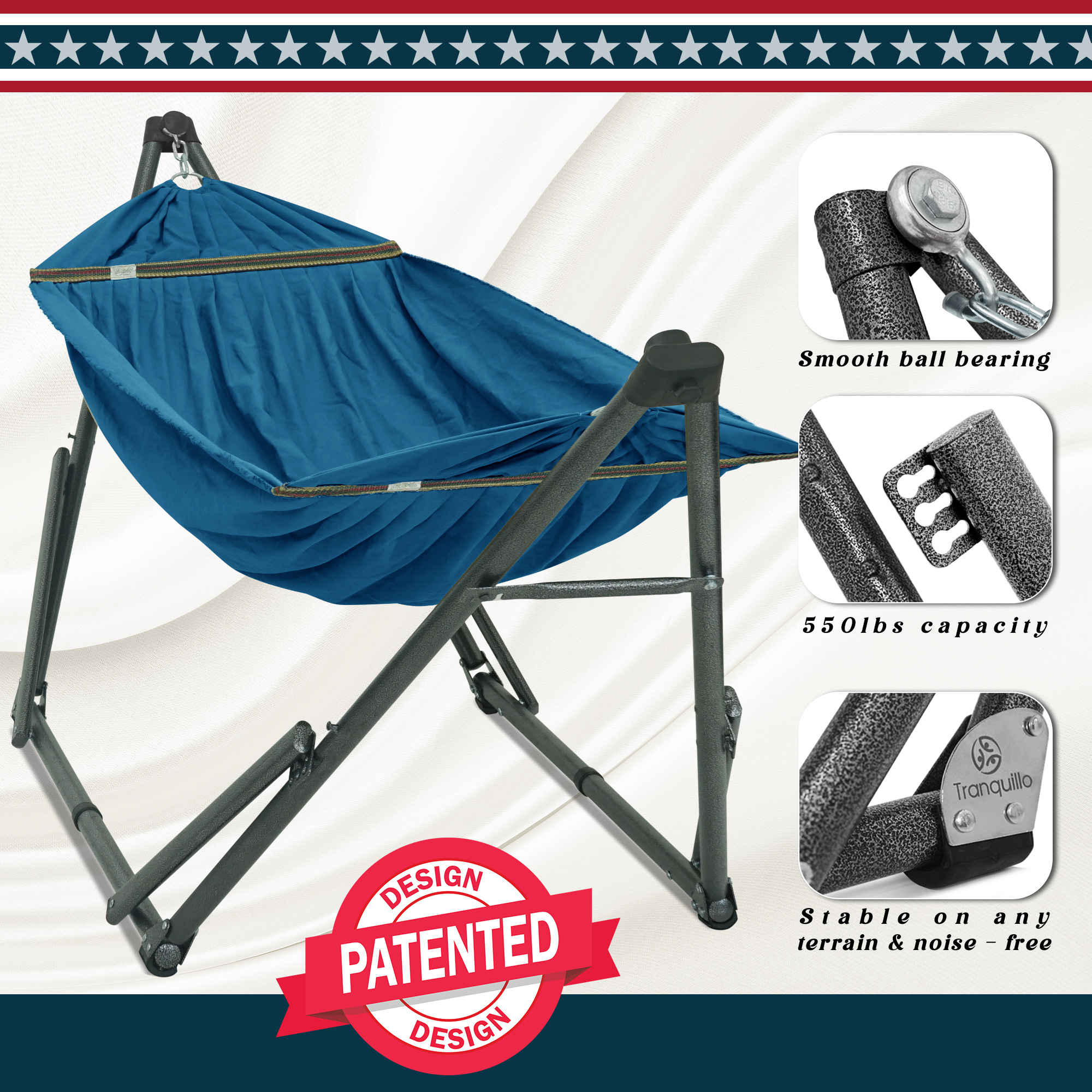 Tranquillo Uniki Canvas Hammock with Stand for Ultimate Relaxation Megsu