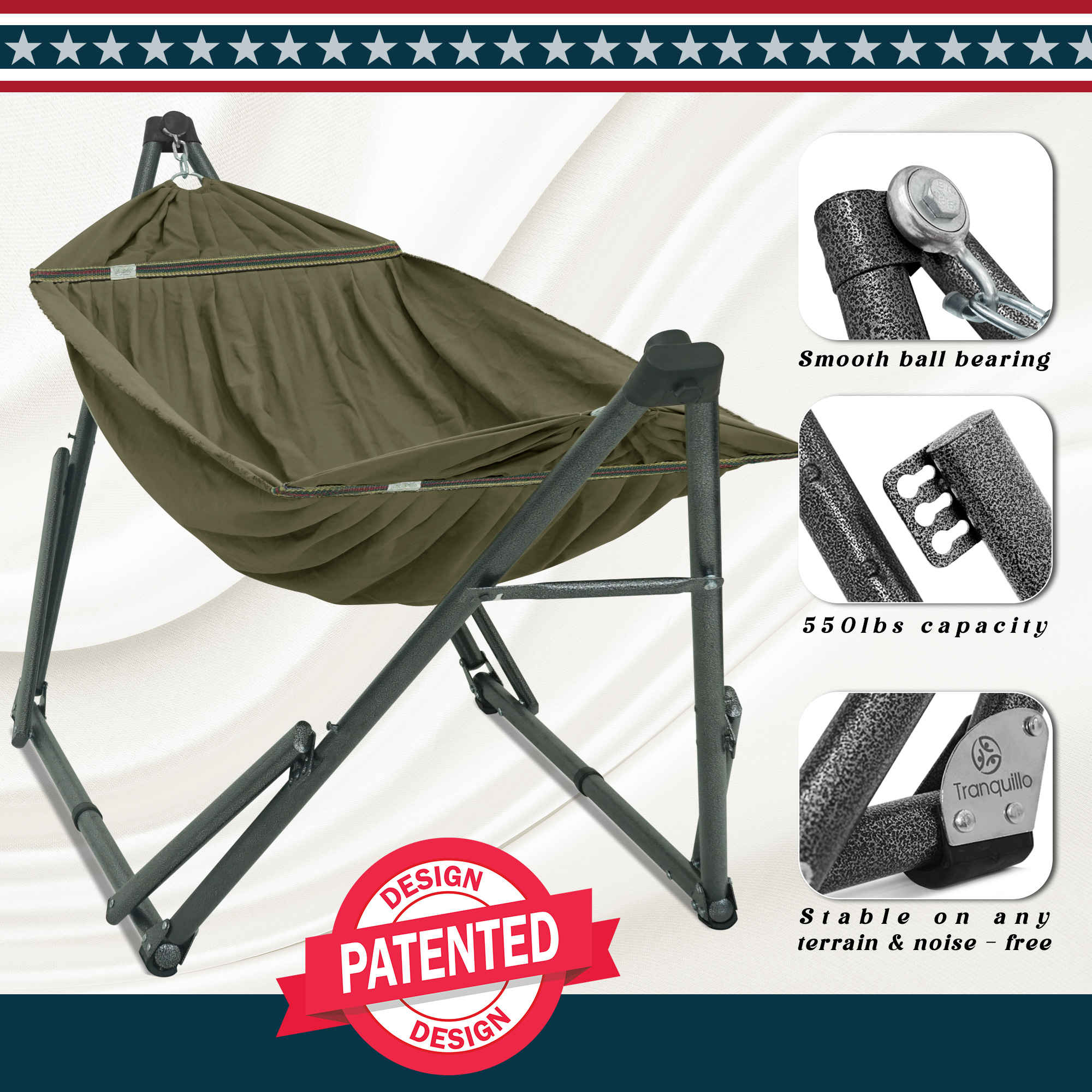 Tranquillo Uniki Canvas Hammock with Stand for Ultimate Relaxation Megsu
