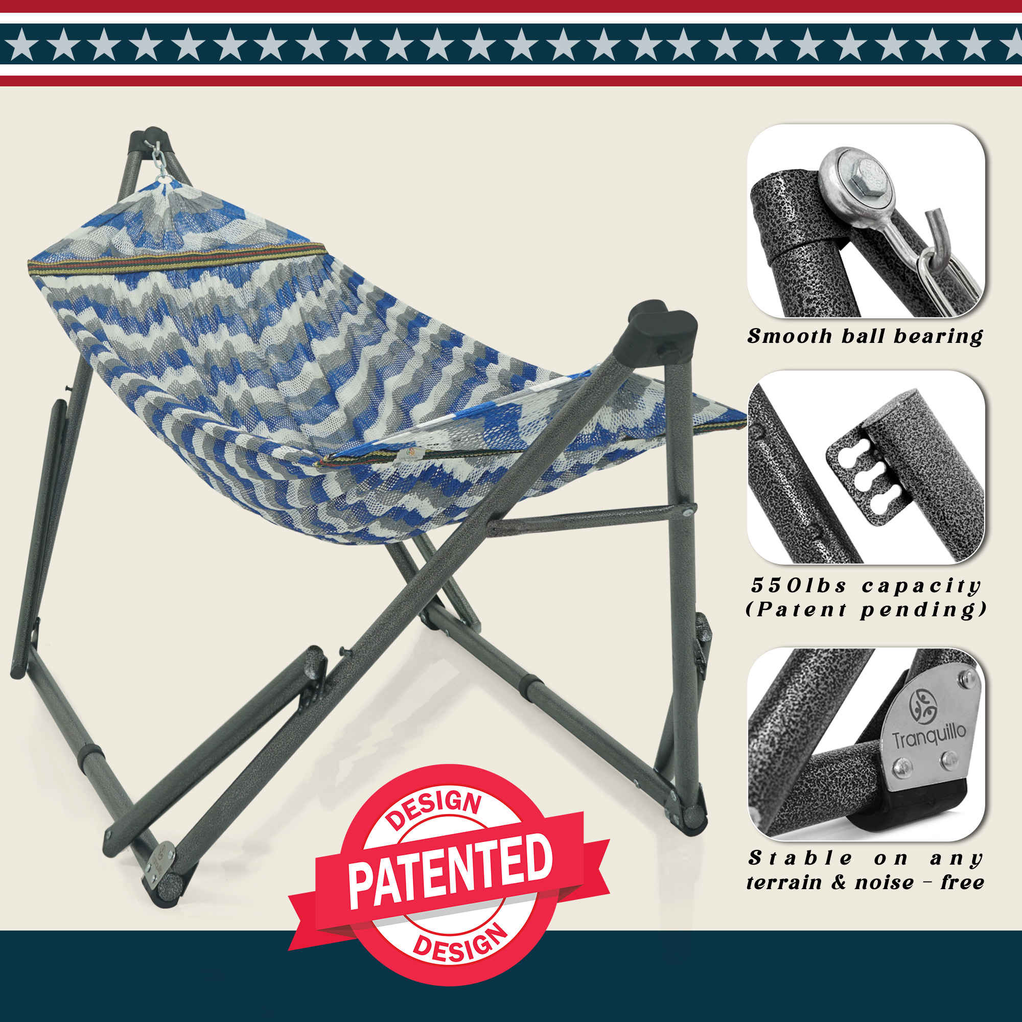 Tranquillo Uniki Collapsible Hammock Stand for Ultimate Relaxation Megsu