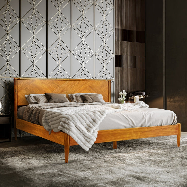 Panthera Solid Wood Bed Frame With Headboard Megsu