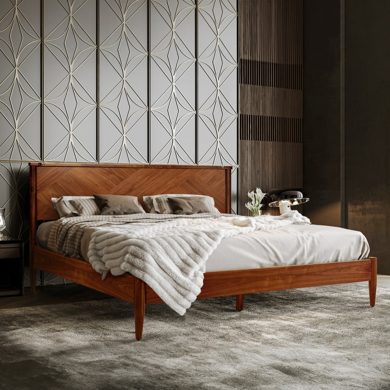 Panthera Solid Wood Bed Frame With Headboard Megsu