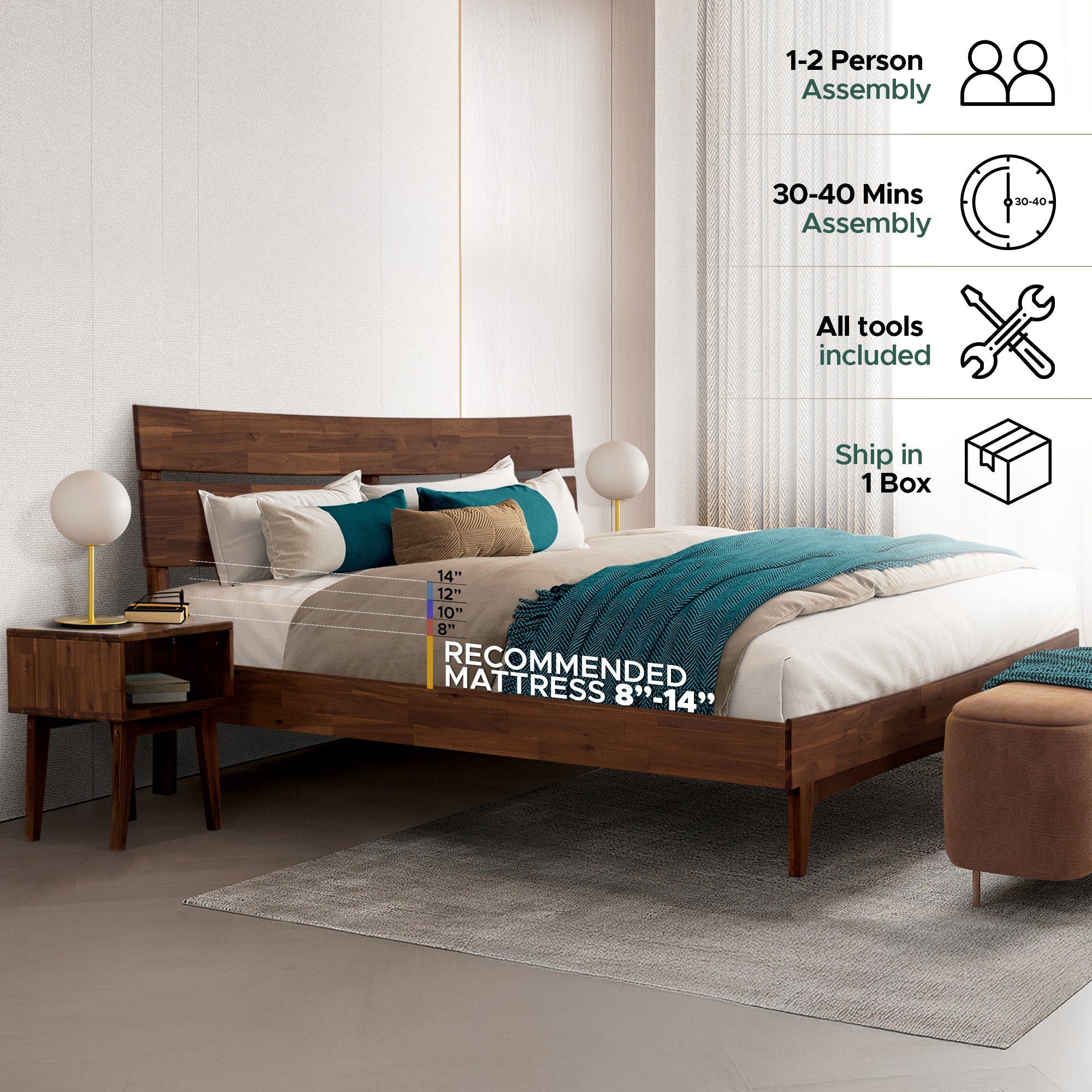 Aurora Solid Wood Bed Frame Megsu