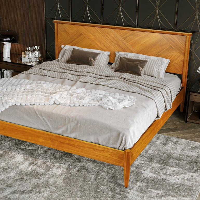 Panthera Solid Wood Bed Frame With Headboard Megsu