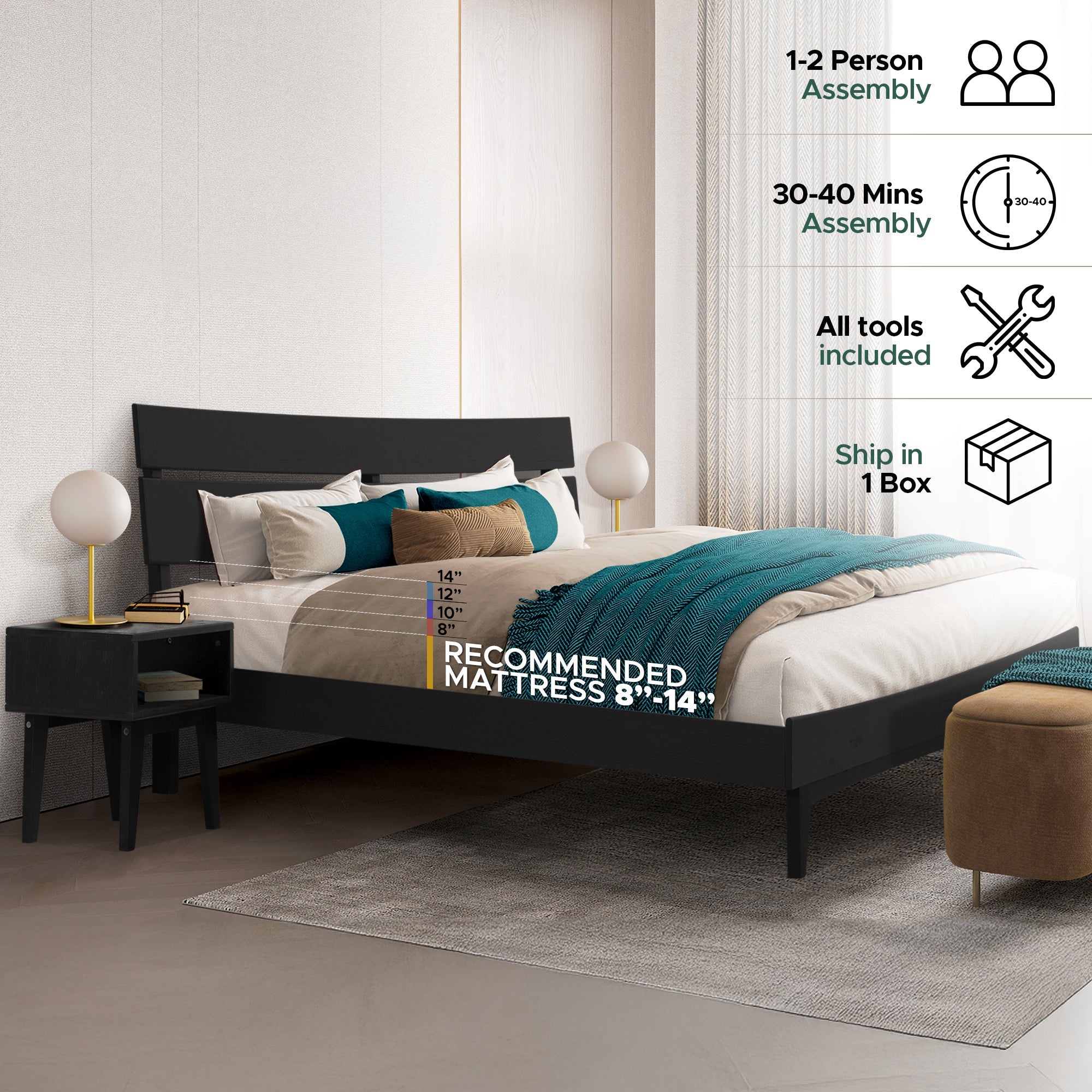 Aurora Solid Wood Bed Frame Megsu