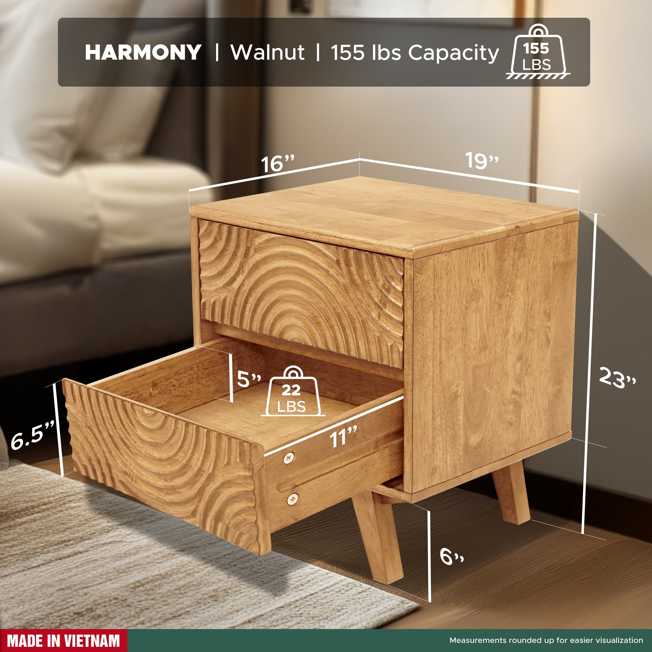 Harmony Solid Wood Nightstand Megsu