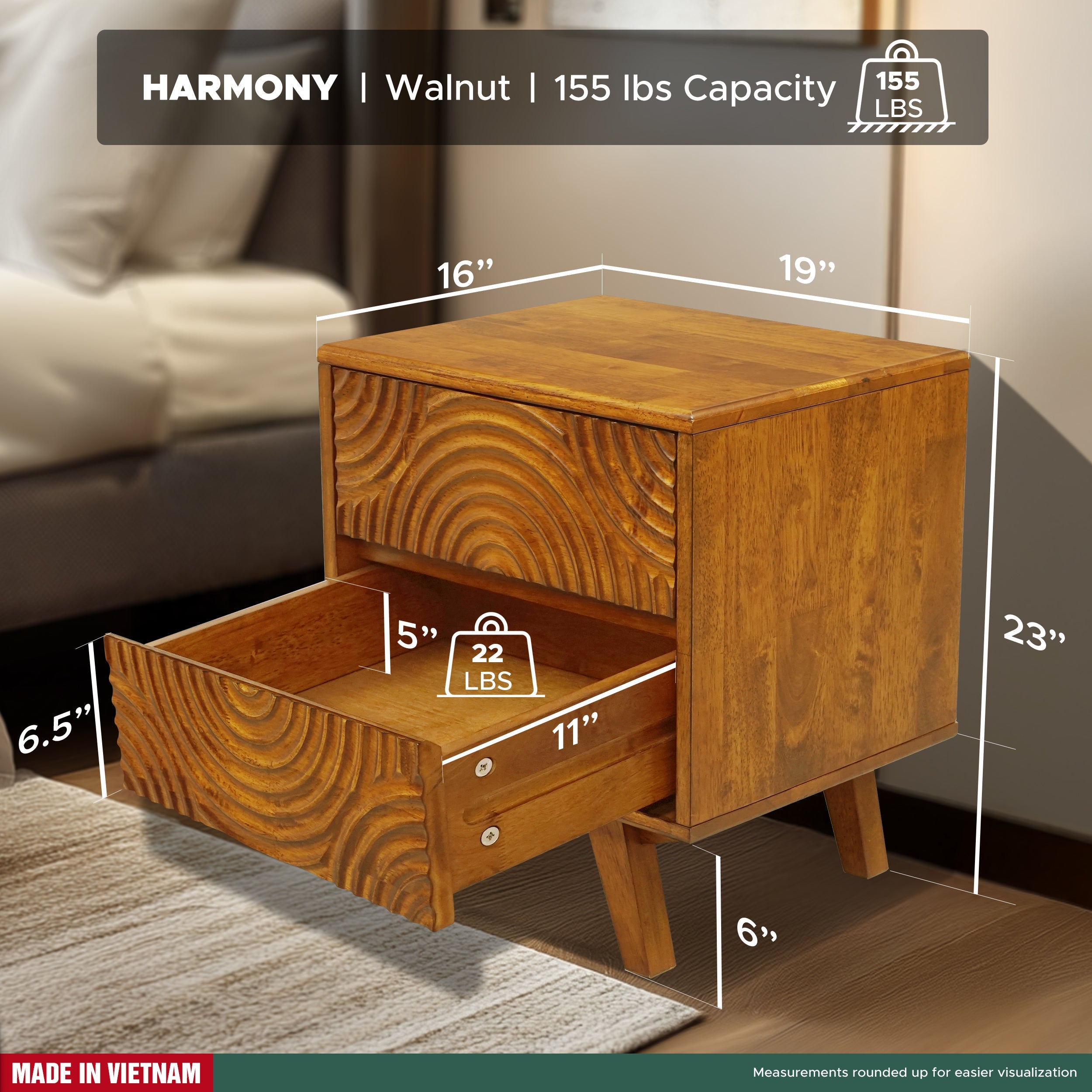 Harmony Solid Wood Nightstand Megsu