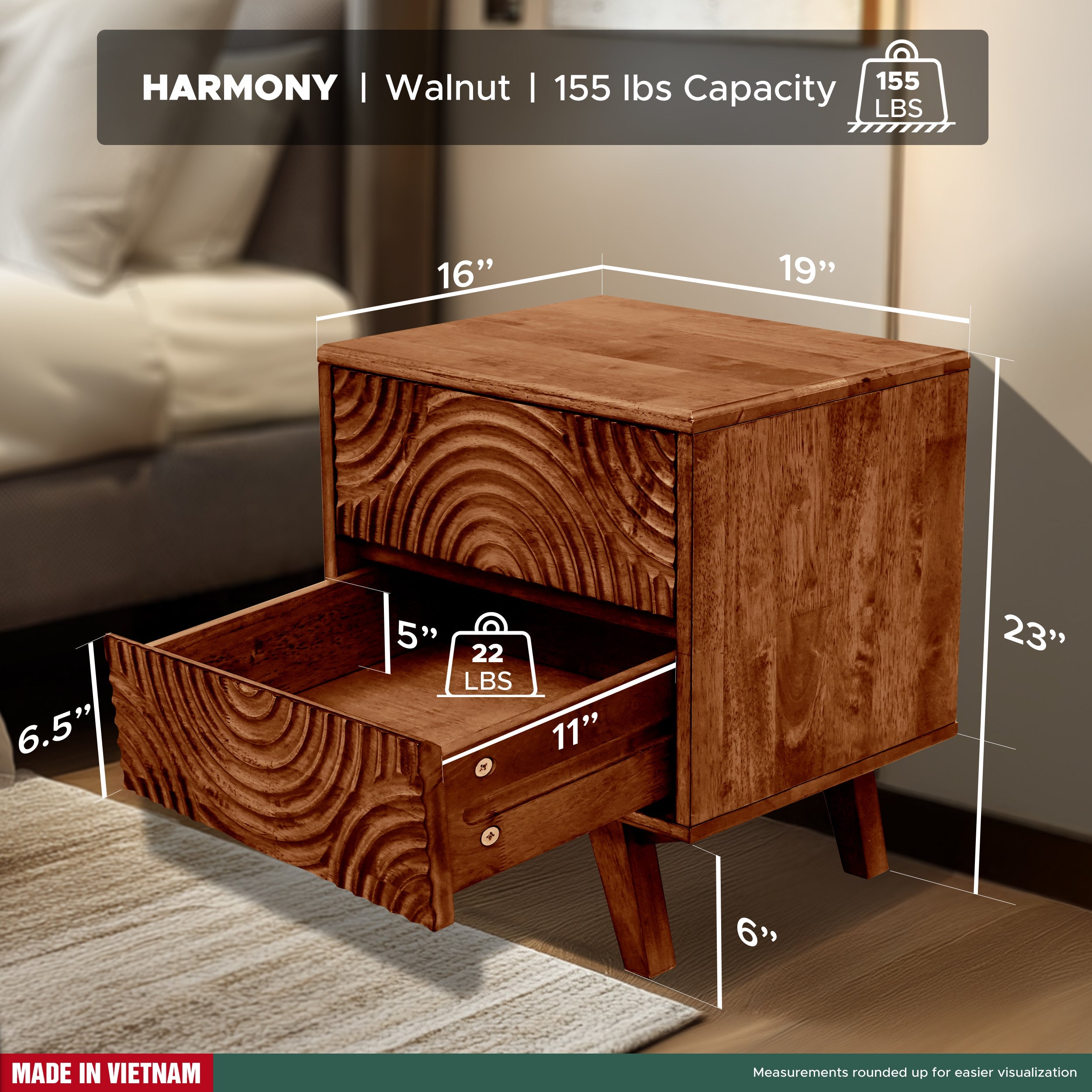 Harmony Solid Wood Nightstand Megsu