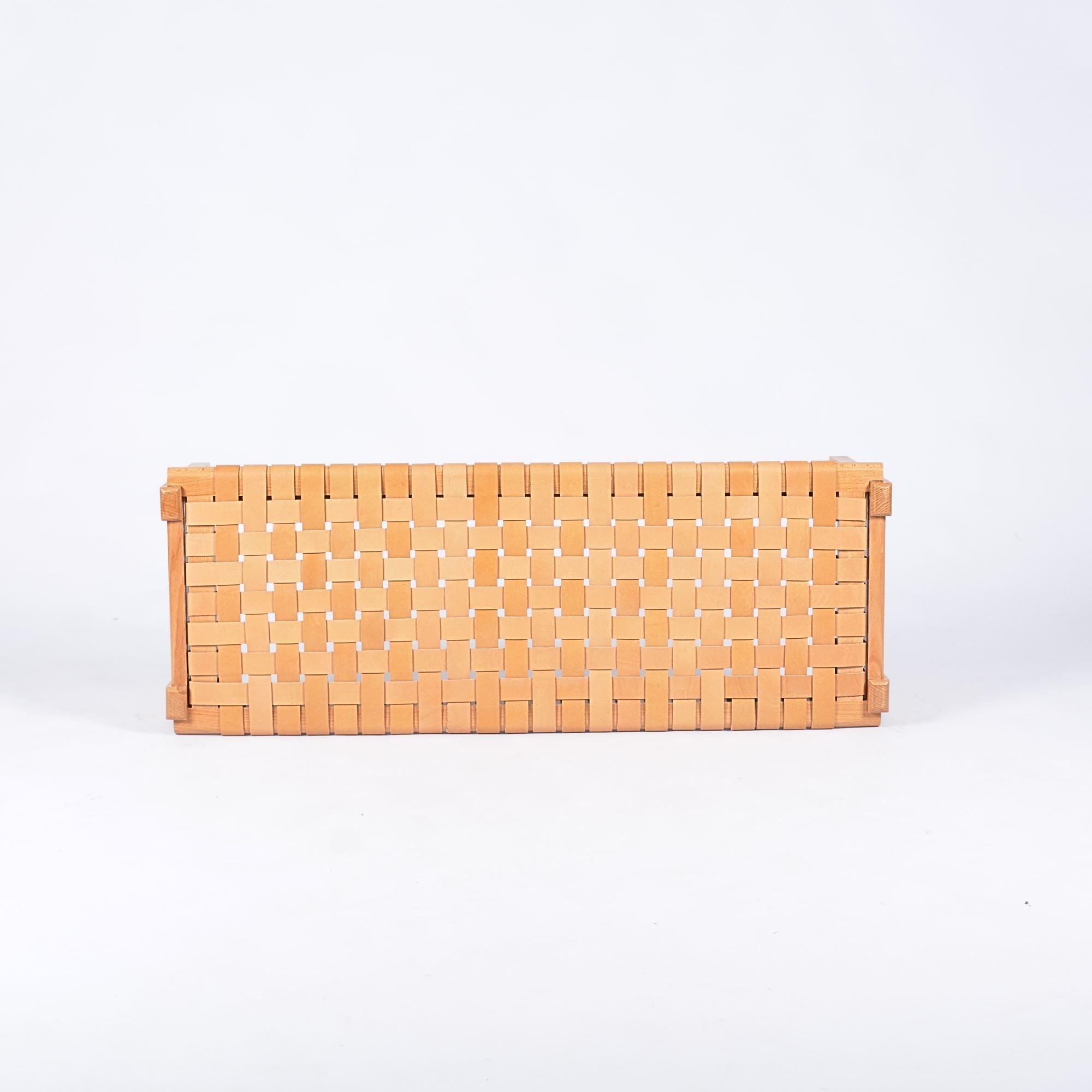 woven strap leather bench - beige