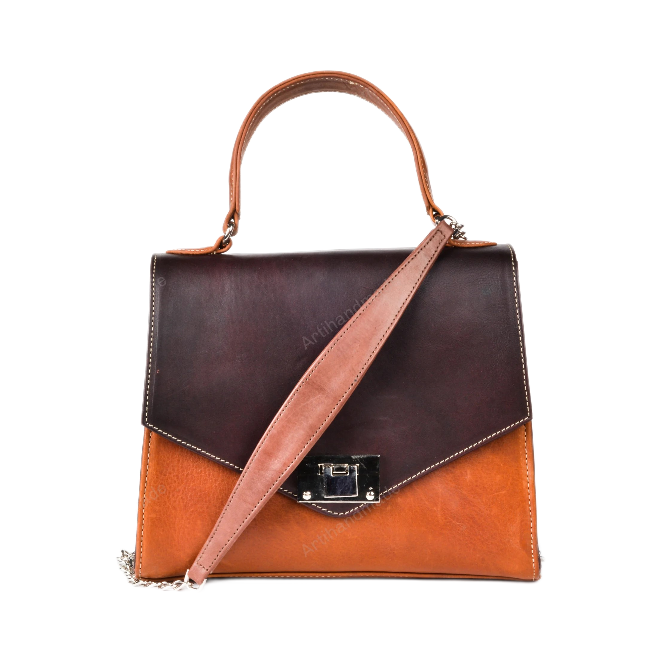 Women Leather Handbag with Adjustable Strap Side View - LuxoraCraft