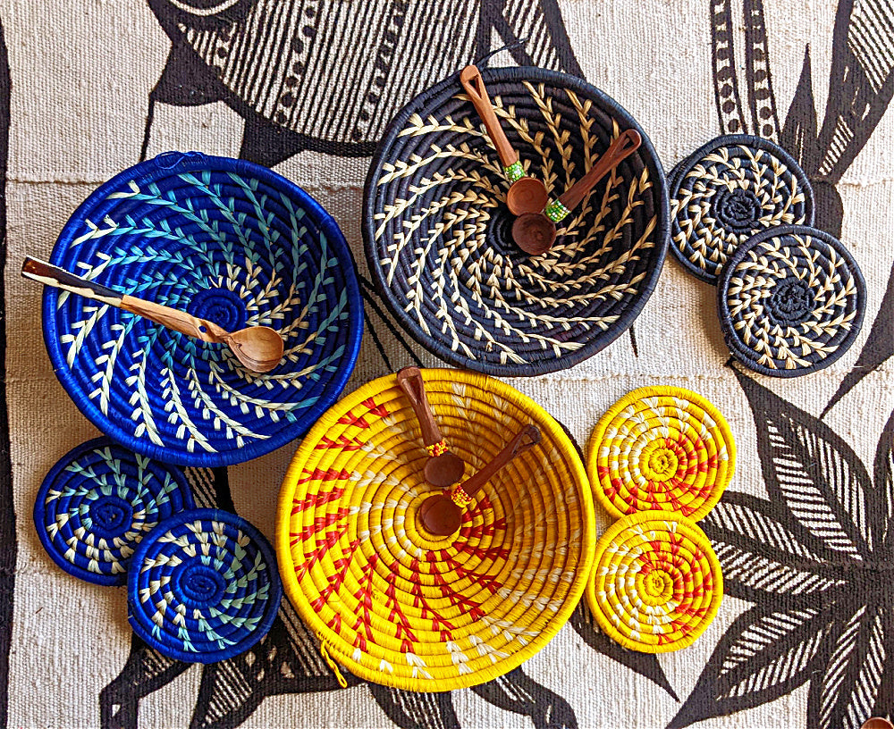 Large Blue White Woven African Basket Reflektion Design