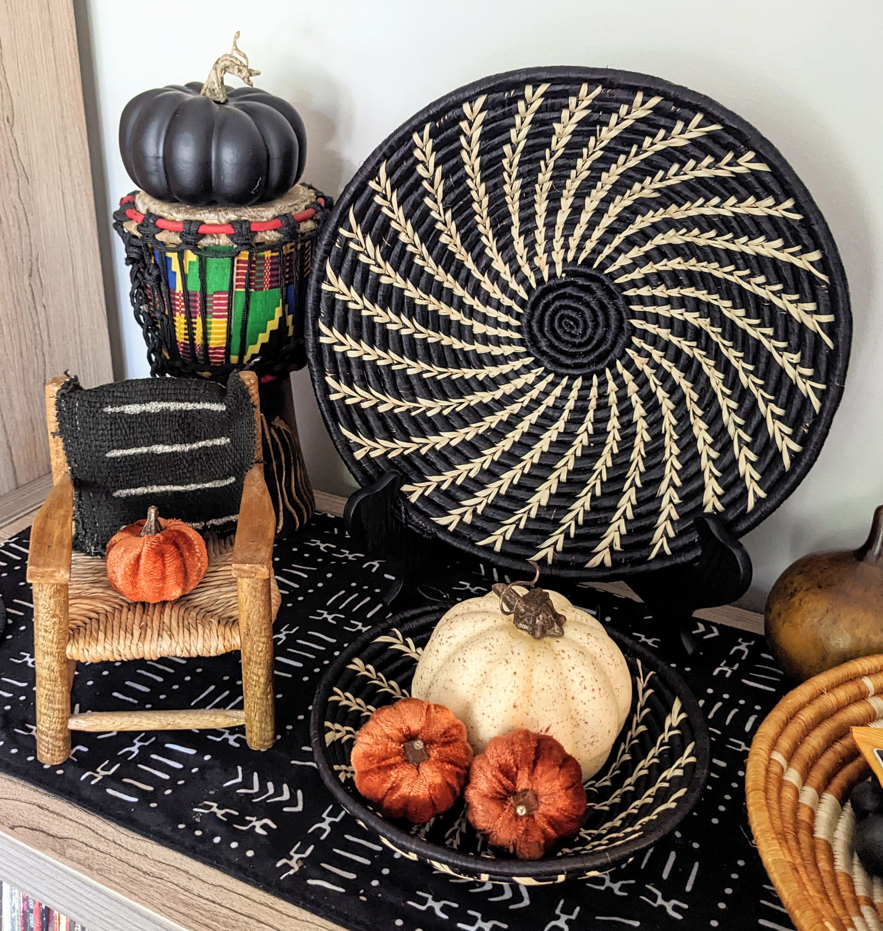 Black White Woven African Wall Storage Baskets Set of 2 Reflektion Design
