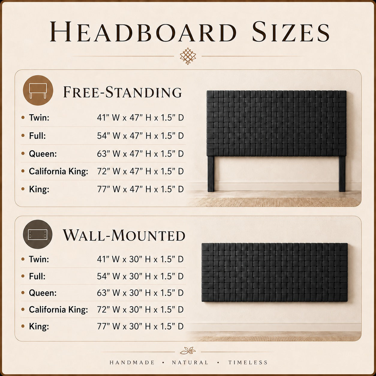 Custom Modern Leather Headboard – scandinavian Design with Hanging or Freestanding