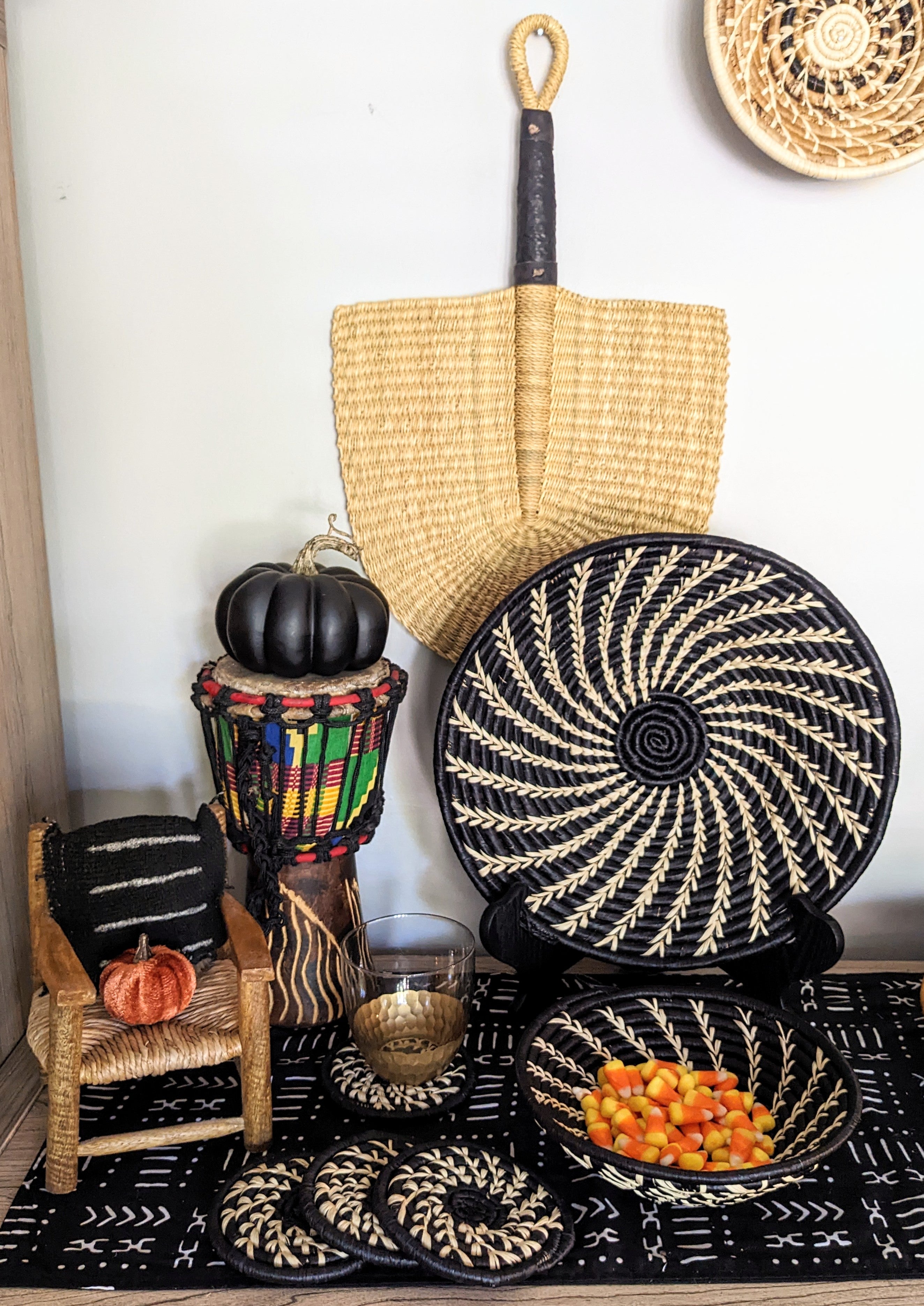 Black White Woven African Wall Storage Baskets Set of 2 Reflektion Design