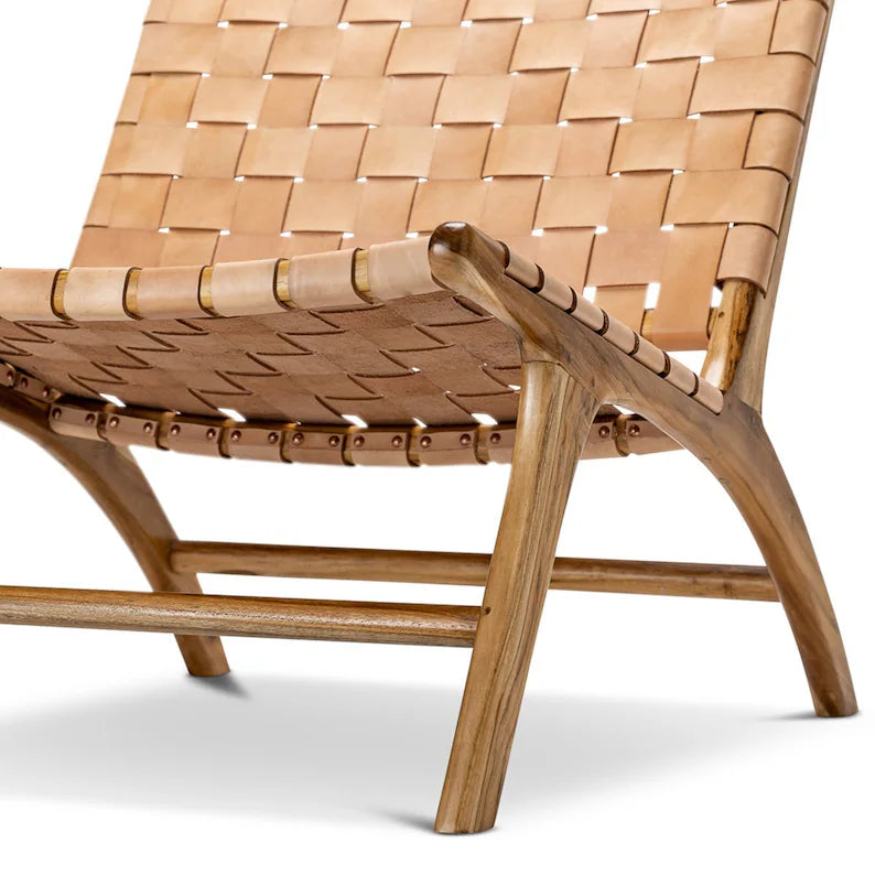 Tan Full Grain Leather Lounge Chair Morocco Craft - LuxoraCraft