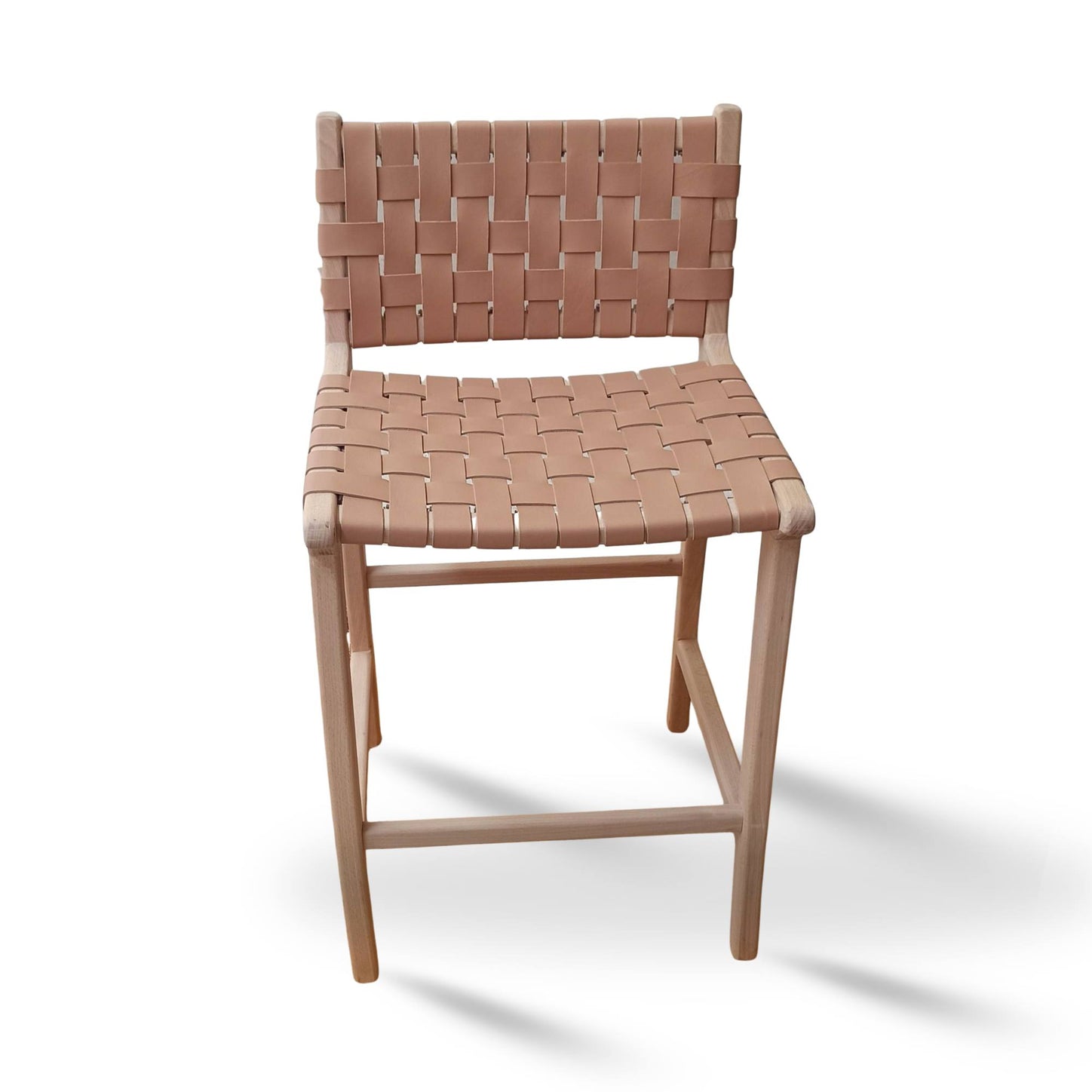 Scandinavian Teak Counter Stool Woven Seat Backrest White - LuxoraCraft