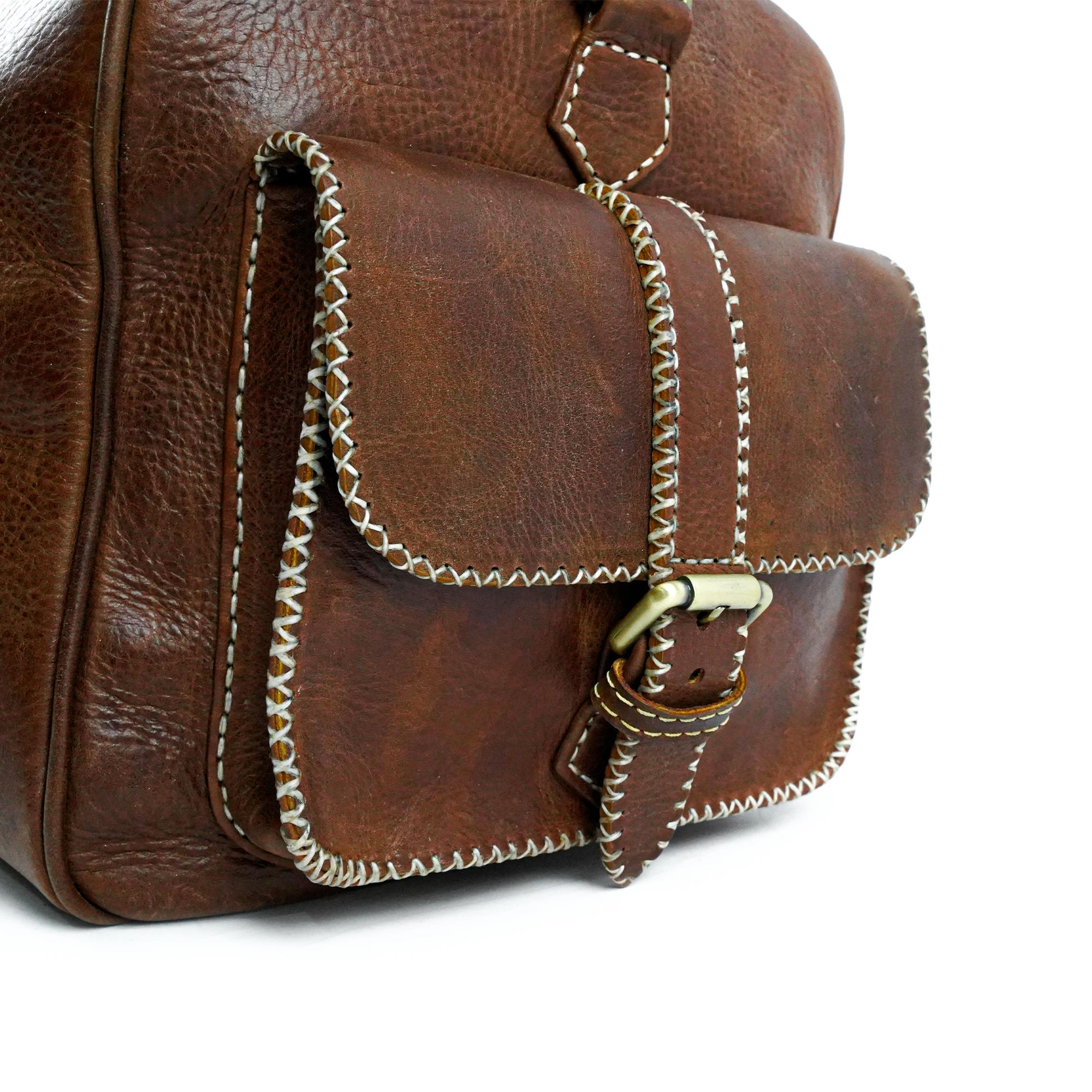 Brown Hand-Stitched Leather Travel Bag Vintage Design