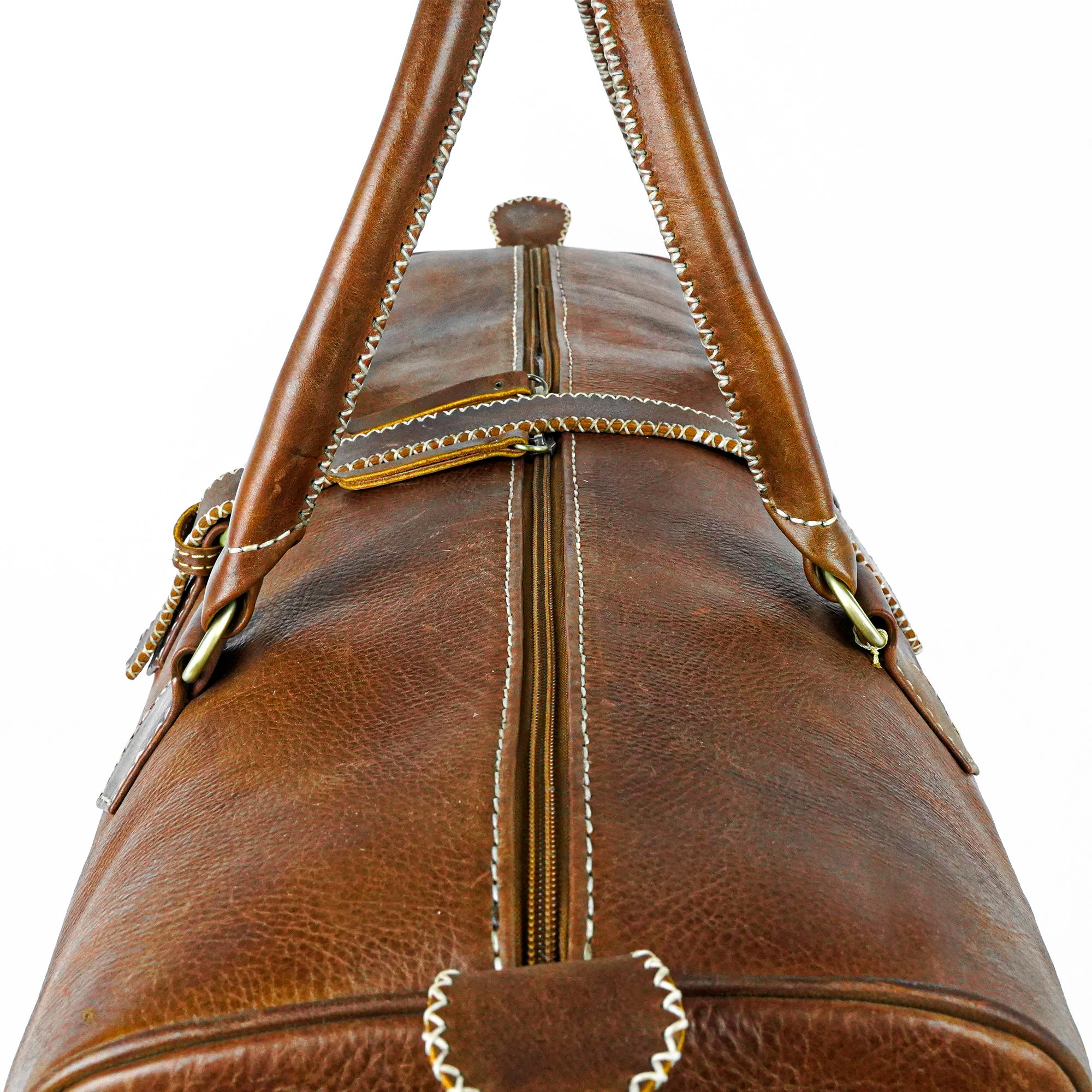 Brown Hand-Stitched Leather Travel Bag Vintage Design