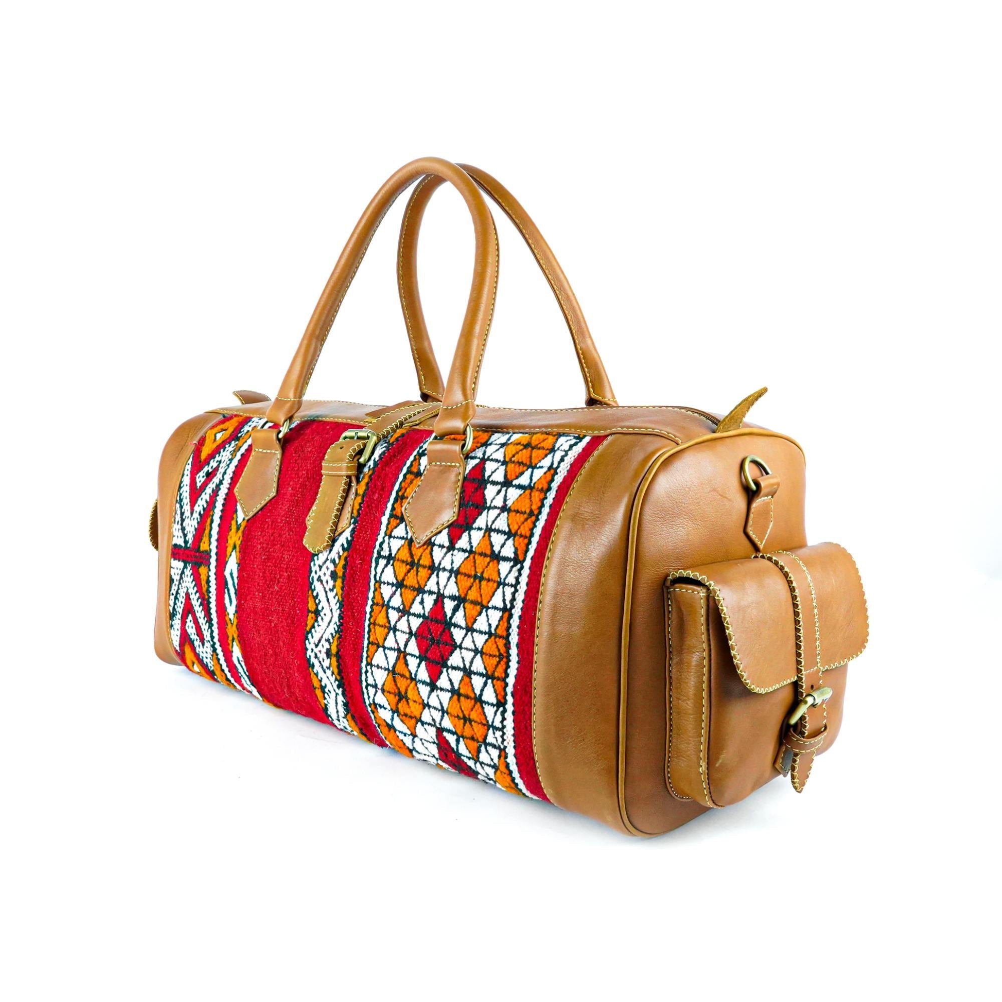 Kilim Leather Travel Bag-Hand-Stitched Vintage Style