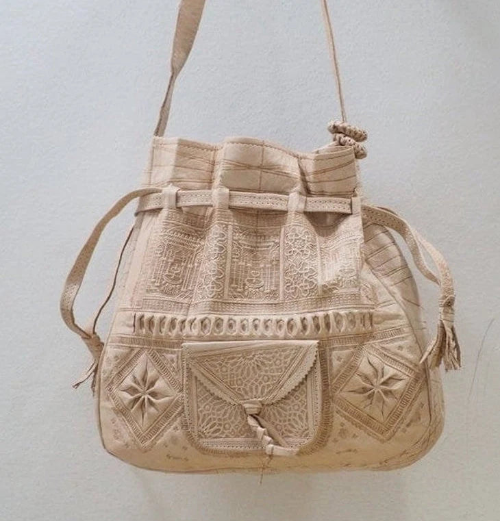 Natural Genuine Leather Shoulder Bag Moroccan Artisan - LuxoraCraft