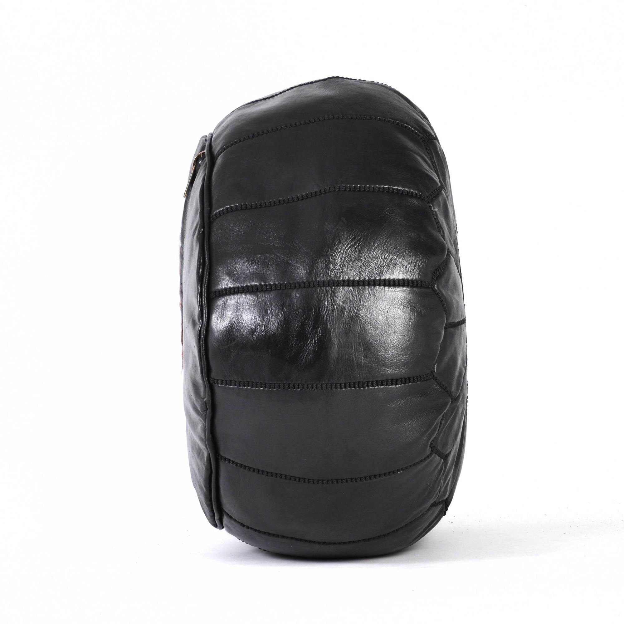Almond black Hand-Stitched Genuine Leather Ottoman Pouf with Embroidery