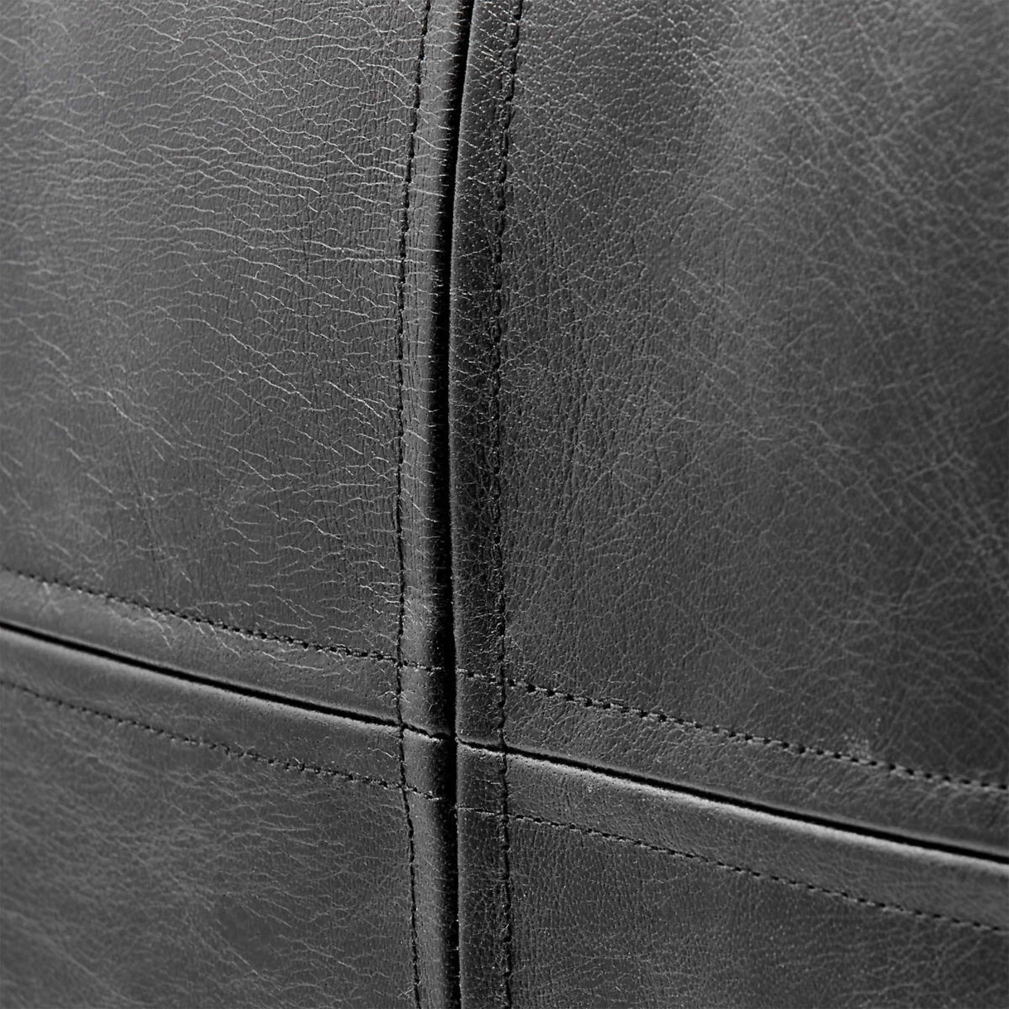 Black Square Moroccan Leather Pouf Detail View - LuxoraCraft