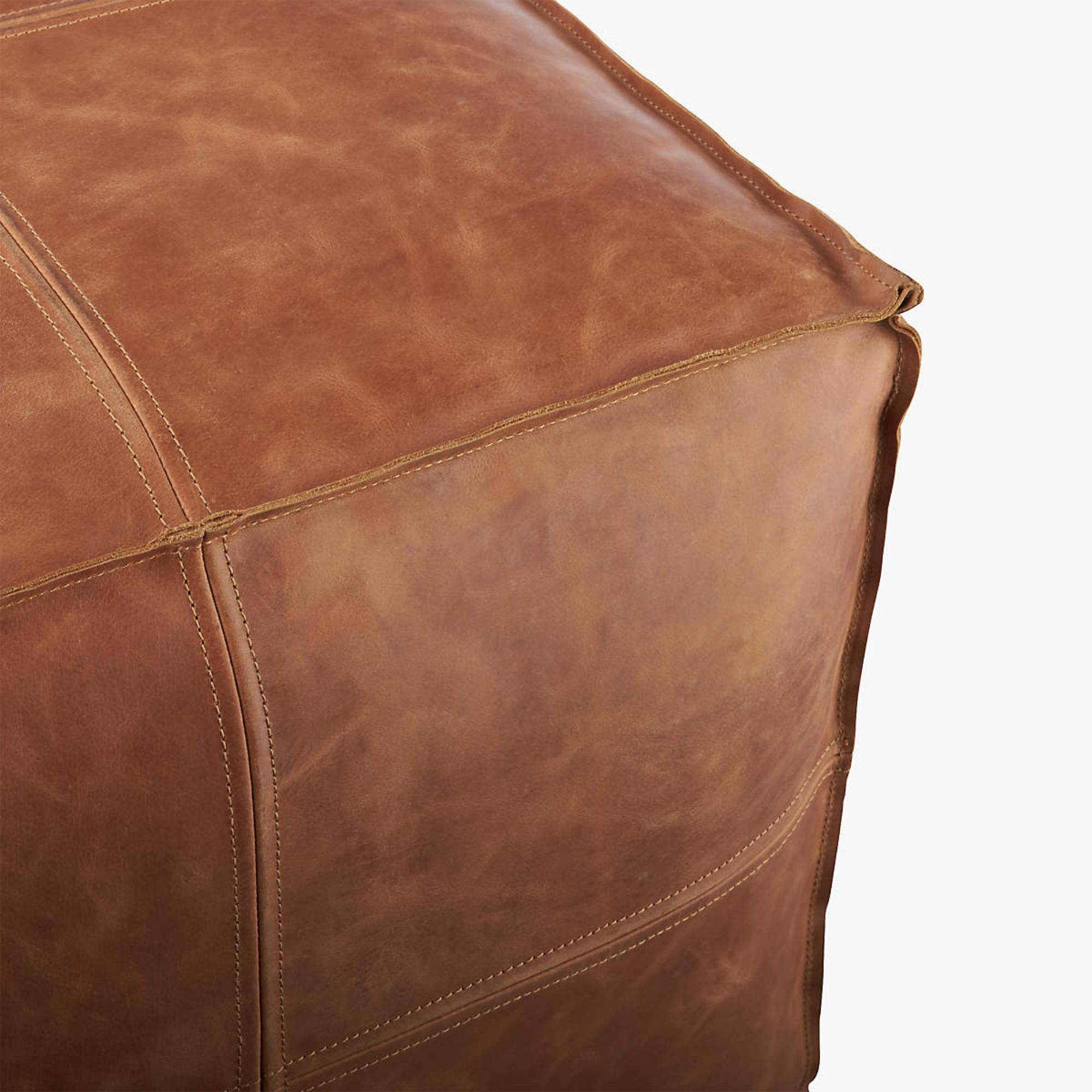 Brown Premium Square Leather Pouf Living Room Decor - LuxoraCraft