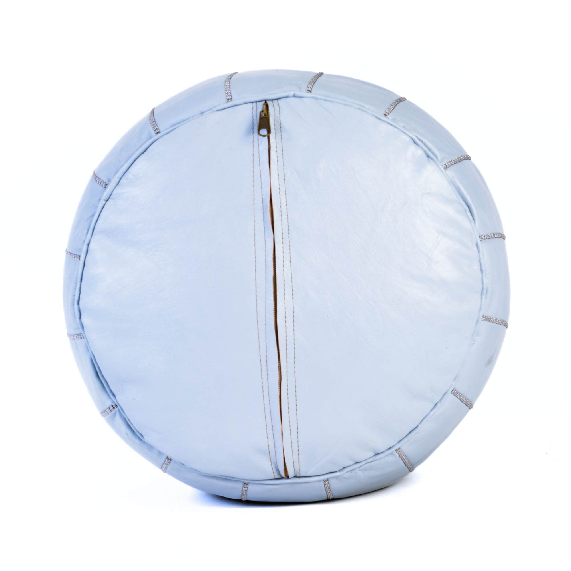 Gray Hand-Stitched Genuine Leather Ottoman Pouf with Embroidery