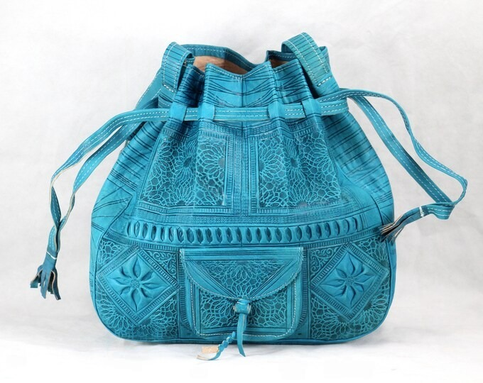Genuine Leather Boho Tote Vintage Hippie Front View - LuxoraCraft