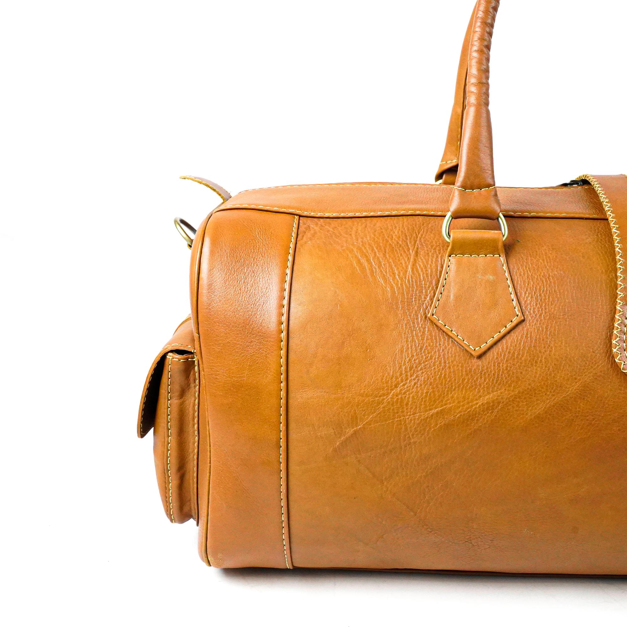 Vintage Cognac Leather Travel Bag – Hand-Stitched Craftsmanship