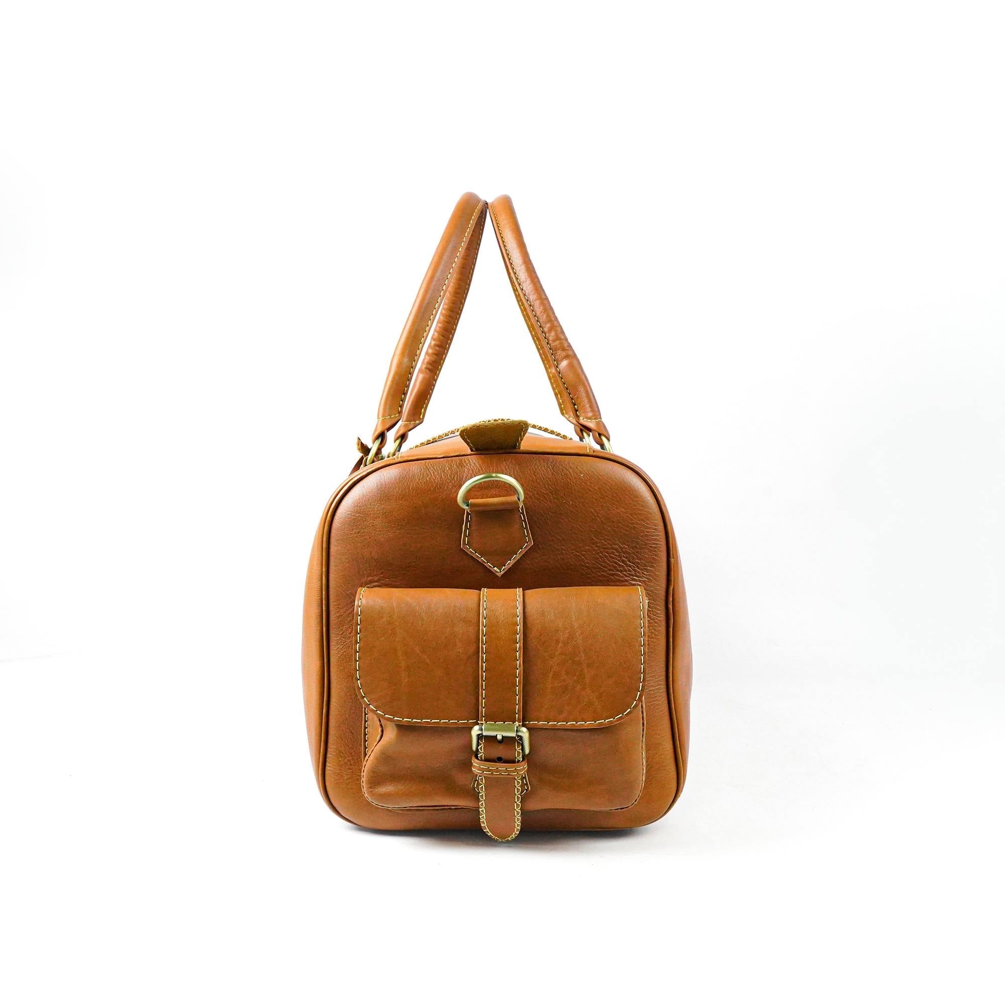 Vintage Cognac Leather Travel Bag – Hand-Stitched Craftsmanship