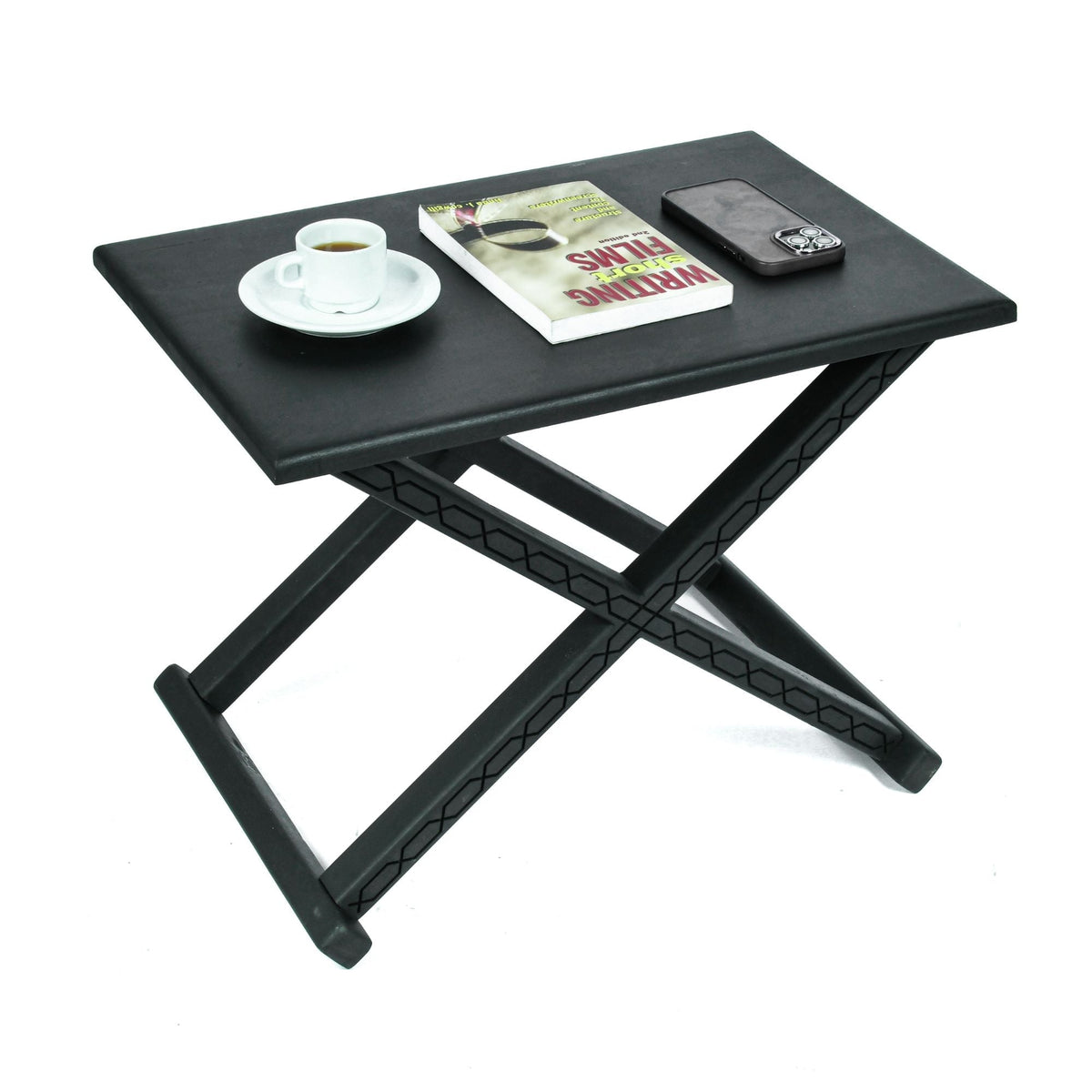 Mid-Century Modern Wood Leather X Stool and Coffee Table - LuxoraCraft