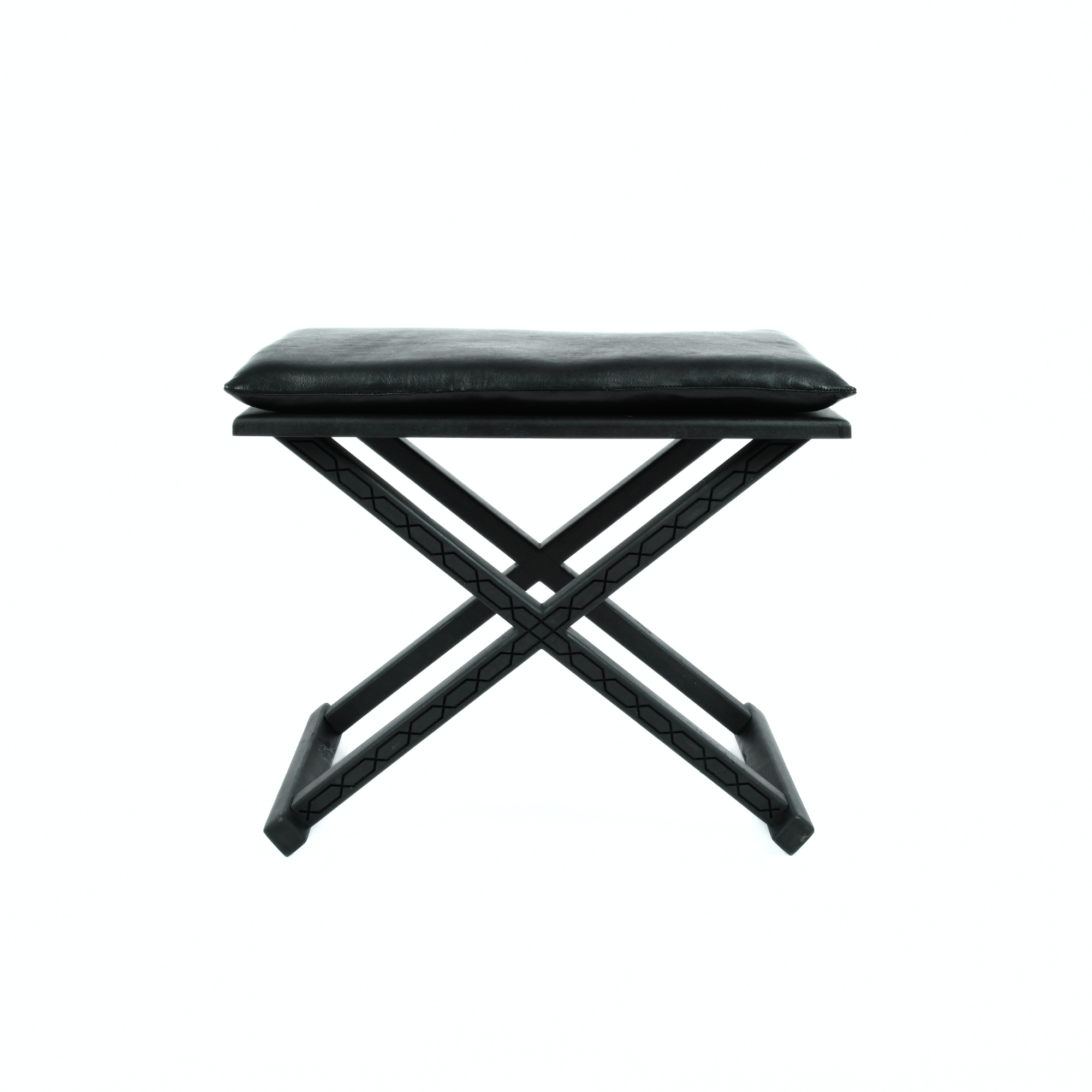 Mid-Century Modern Wood Leather X Stool and Coffee Table In Living Space - LuxoraCraft