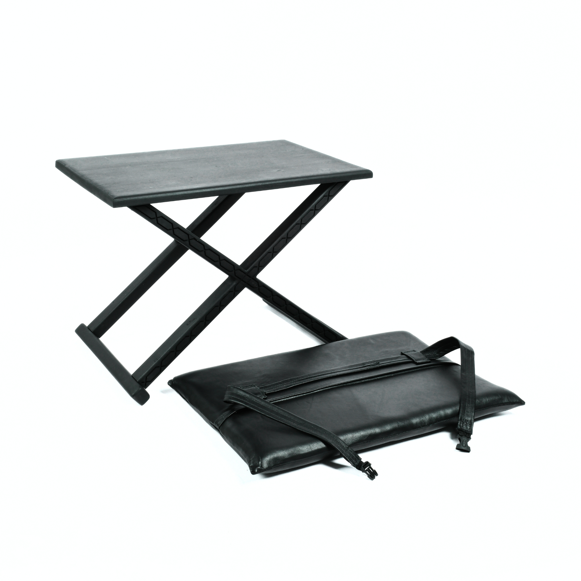 Mid-Century Modern Wood Leather X Stool and Coffee Table Handcrafted Detail - LuxoraCraft