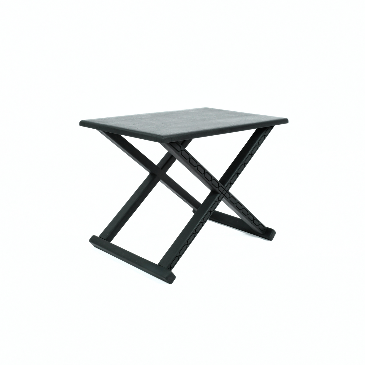 Black X Stool Coffee Table Front View Leather Wood - LuxoraCraft