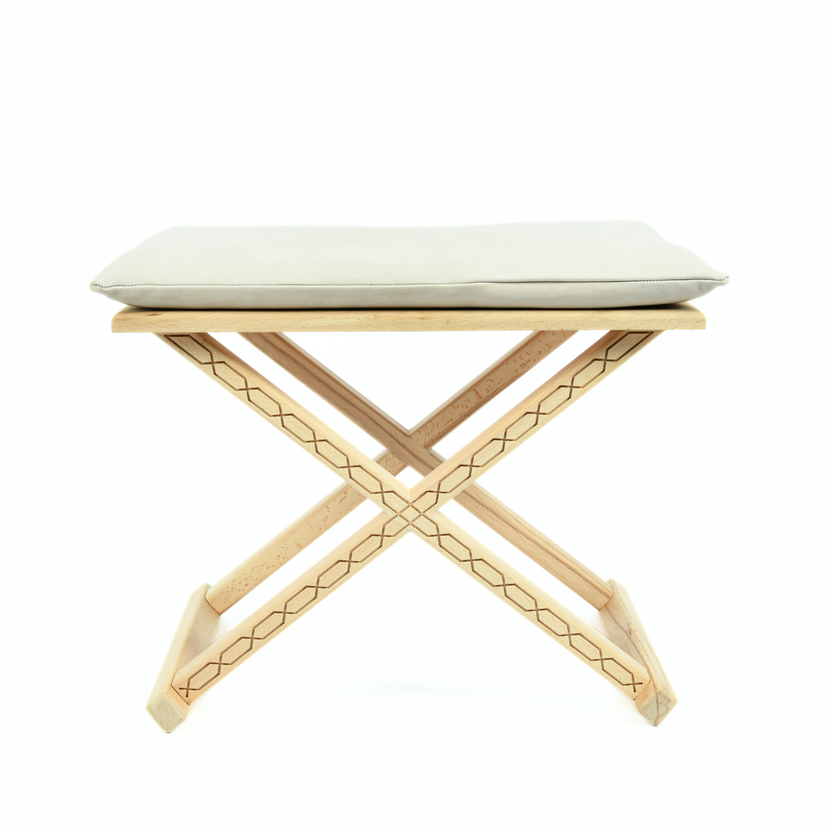 Natural Wood Leather X Stool and Coffee Table 2-in-1 - LuxoraCraft