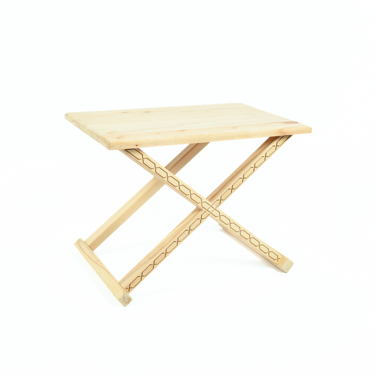 Natural Wood Leather X Stool and Coffee Table 2-in-1 Angle View - LuxoraCraft