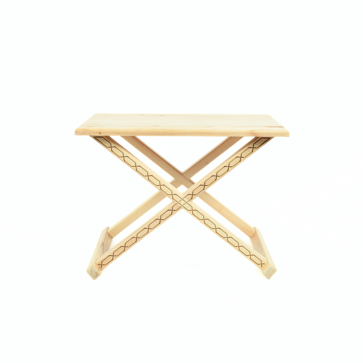 Natural Wood Leather X Stool and Coffee Table 2-in-1 Detail View - LuxoraCraft