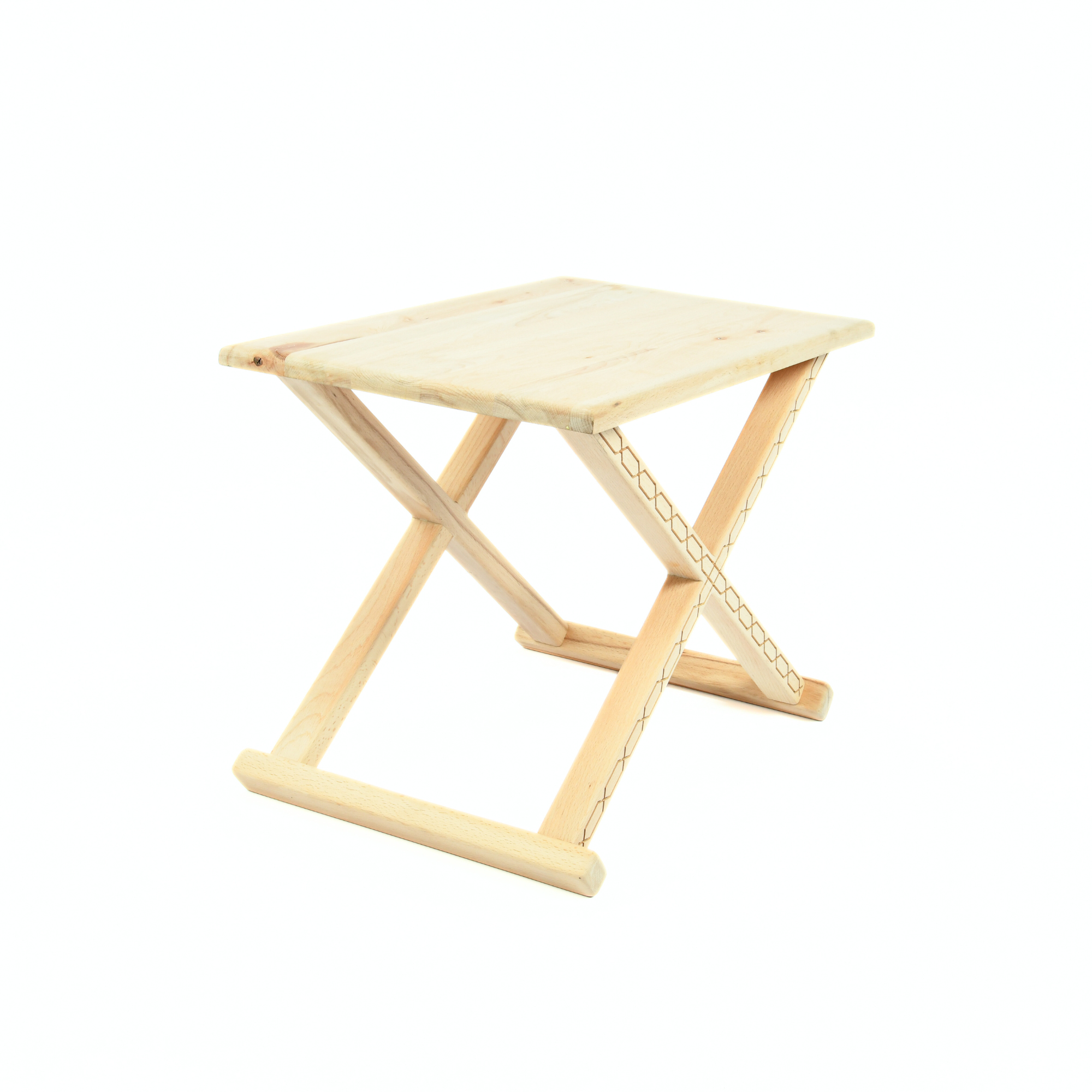 Natural Wood X Stool Side View Coffee Table Leather - LuxoraCraft