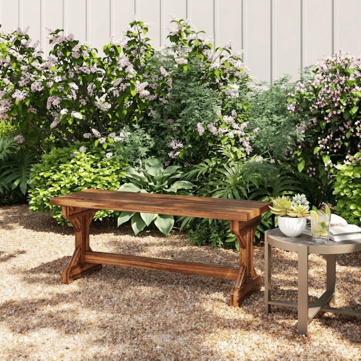 Solid Wood Outdoor Bench Rustic Patio Garden Seating
