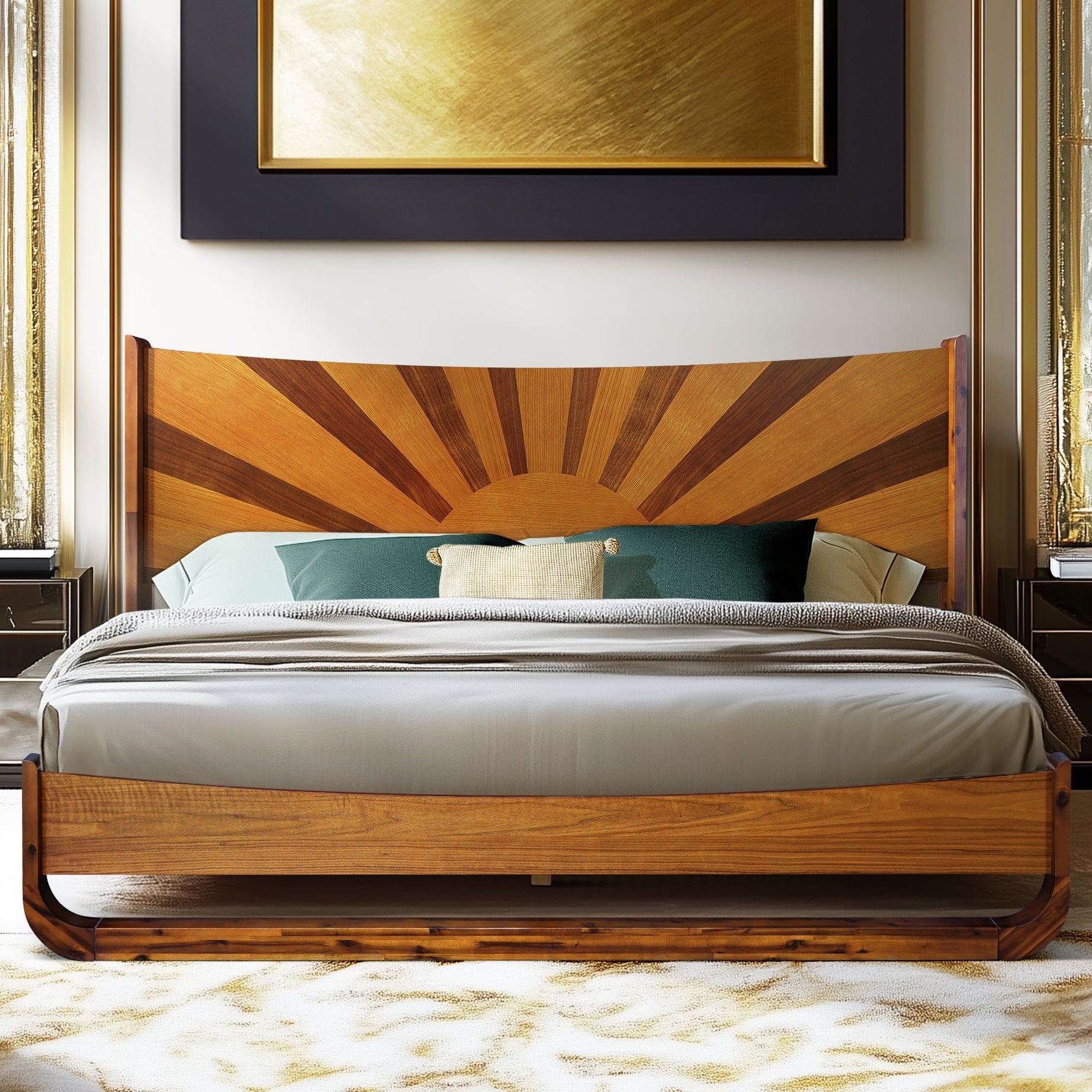 Premium Solid Acacia Wood Bed Frame, Mid-Century Elegance, Built to Last