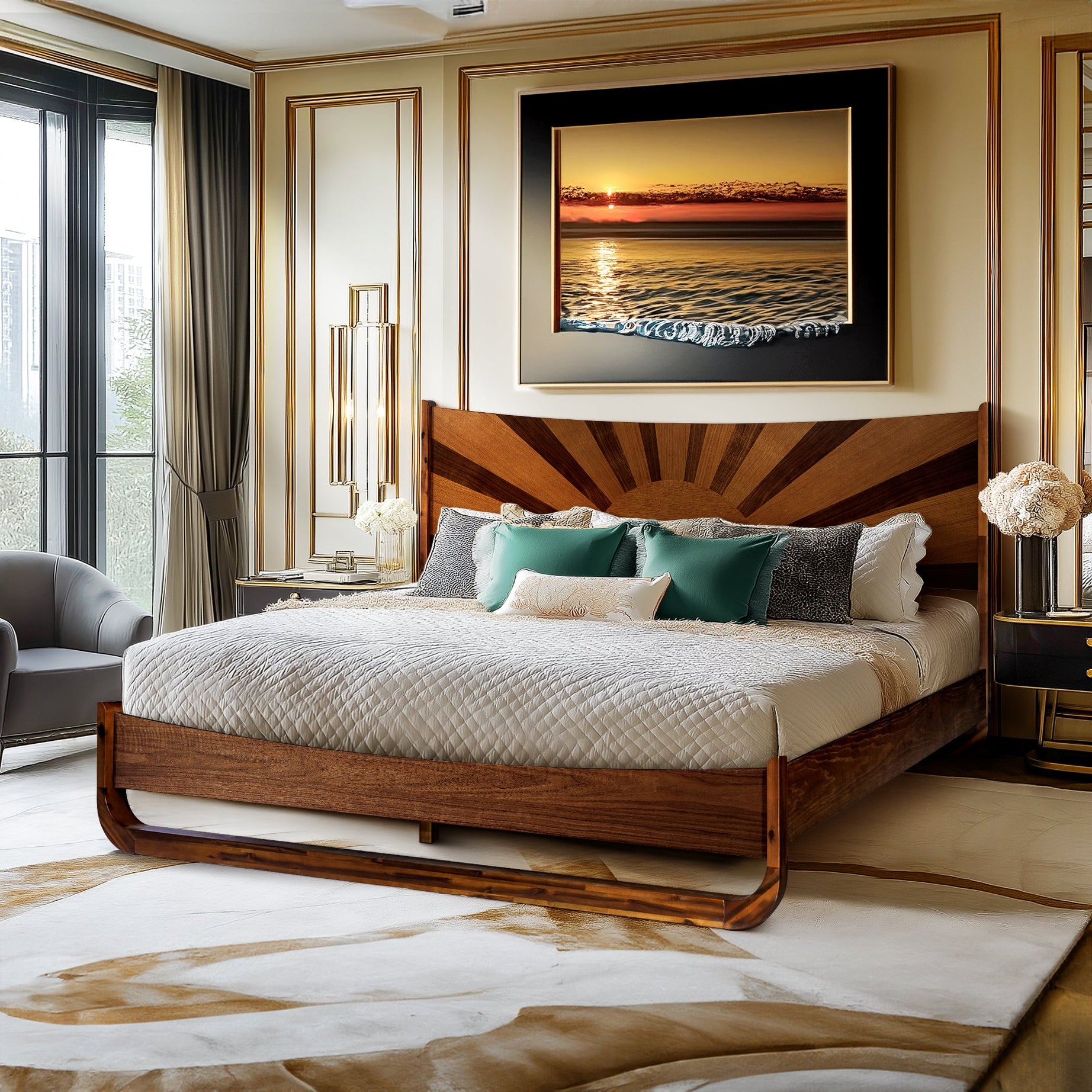 Premium Solid Acacia Wood Bed Frame, Mid-Century Elegance, Built to Last