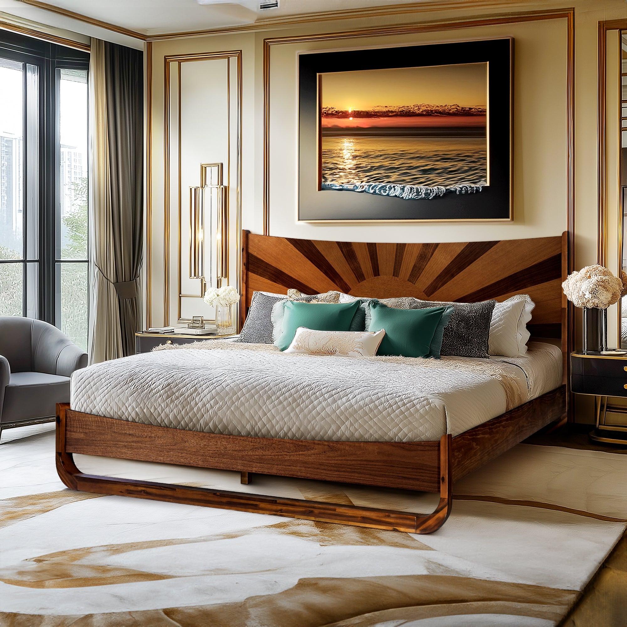 Premium Solid Acacia Wood Bed Frame, Mid-Century Elegance, Built to Last